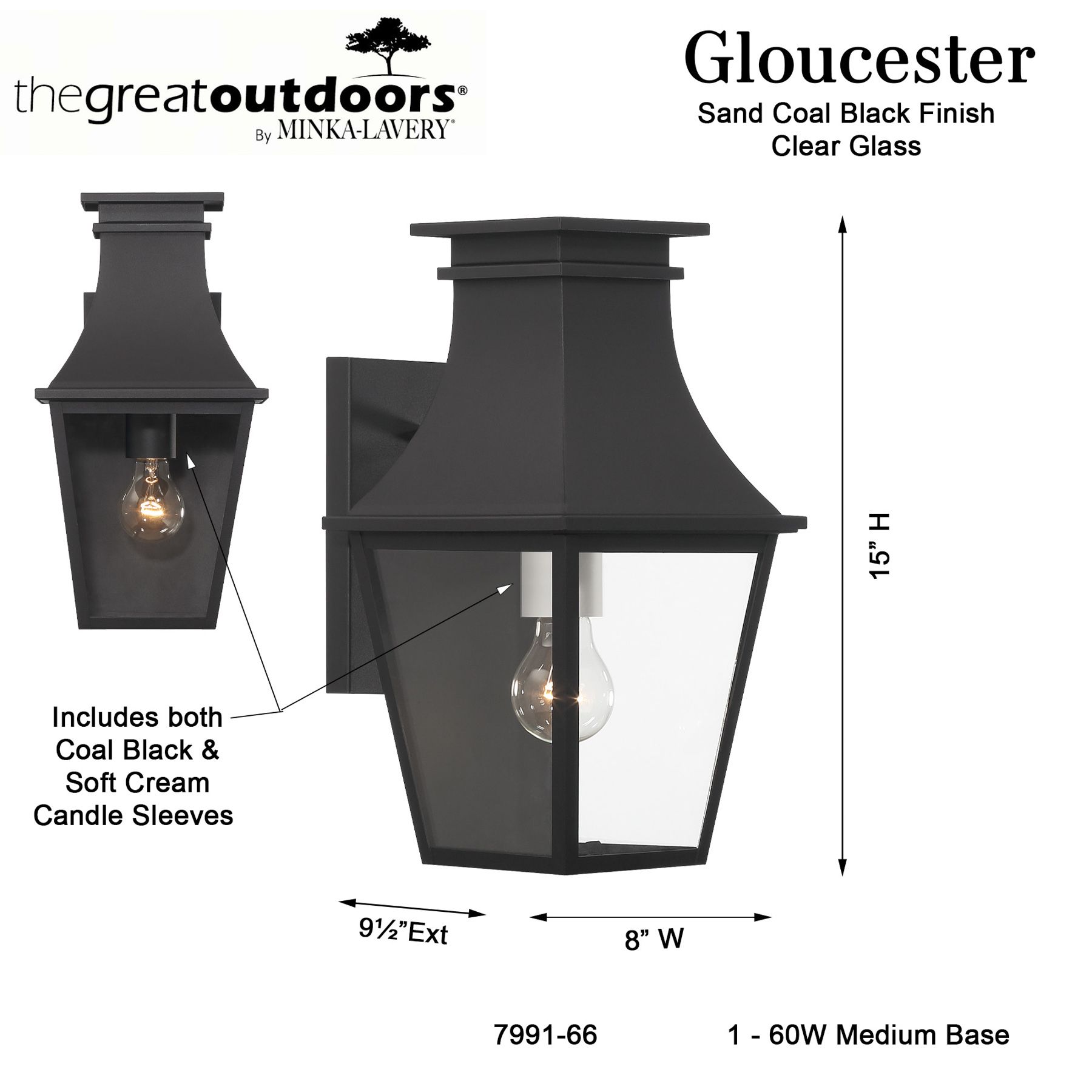 The Great Outdoors Gloucester 1-Light Sand Coal Outdoor Wall Mount