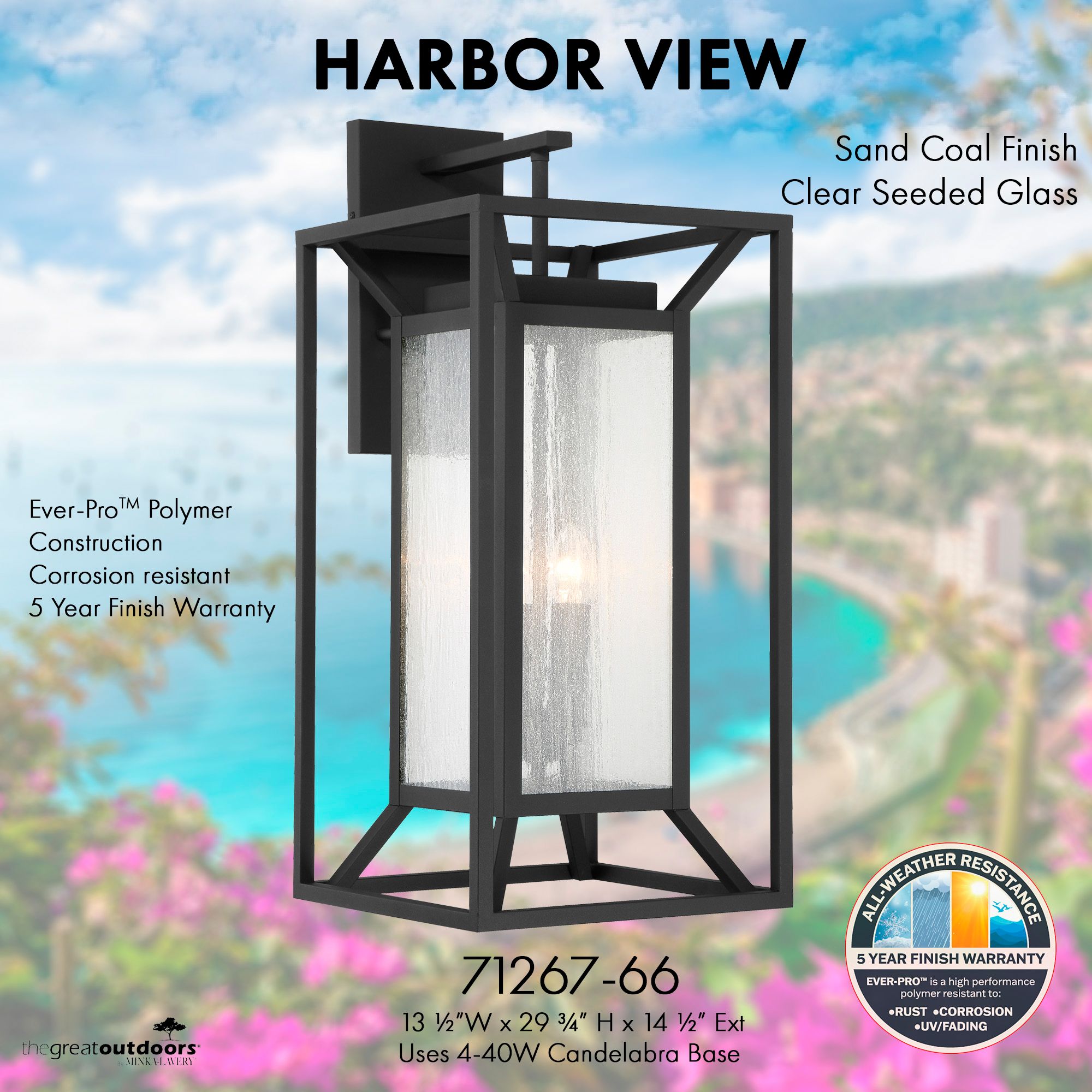 The Great Outdoors Harbor View 4-Light Coal Outdoor Wall Mount