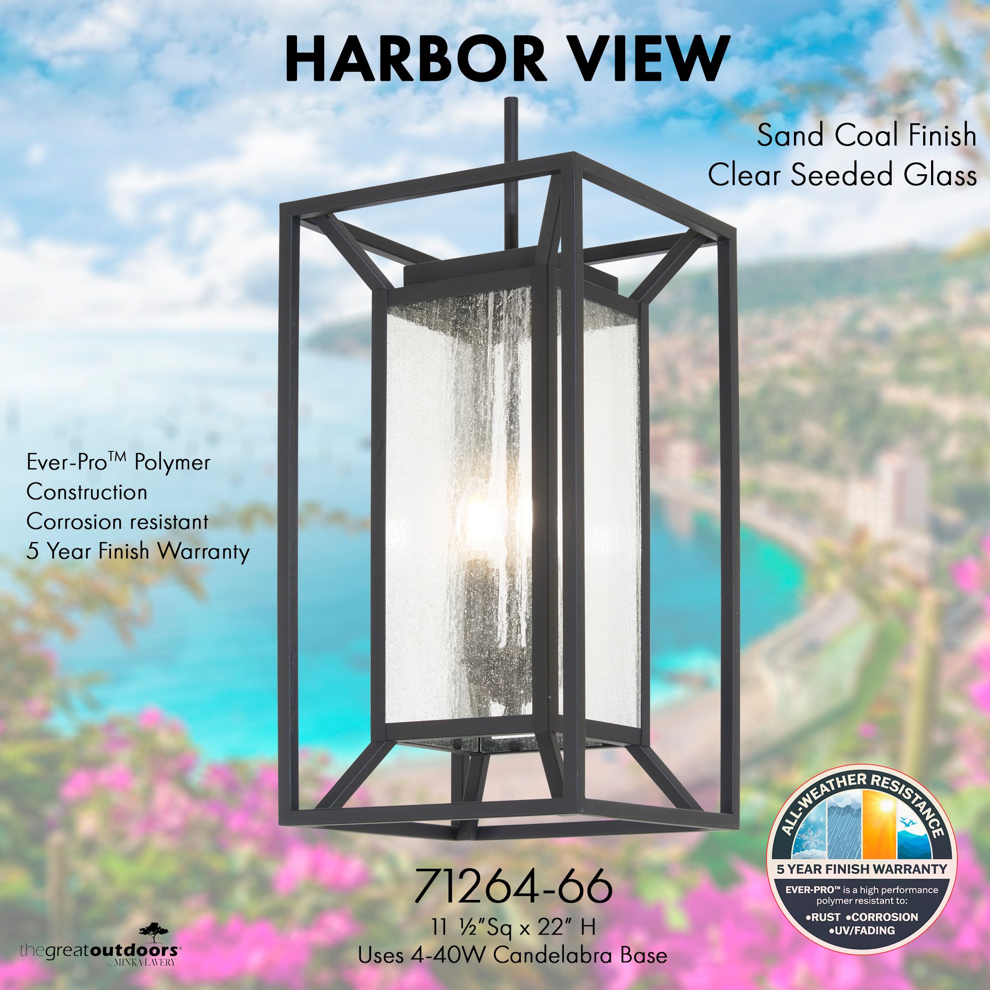 Image 6 The Great Outdoors Harbor View 4-Light Sand Coal Outdoor Hanging Lantern more views