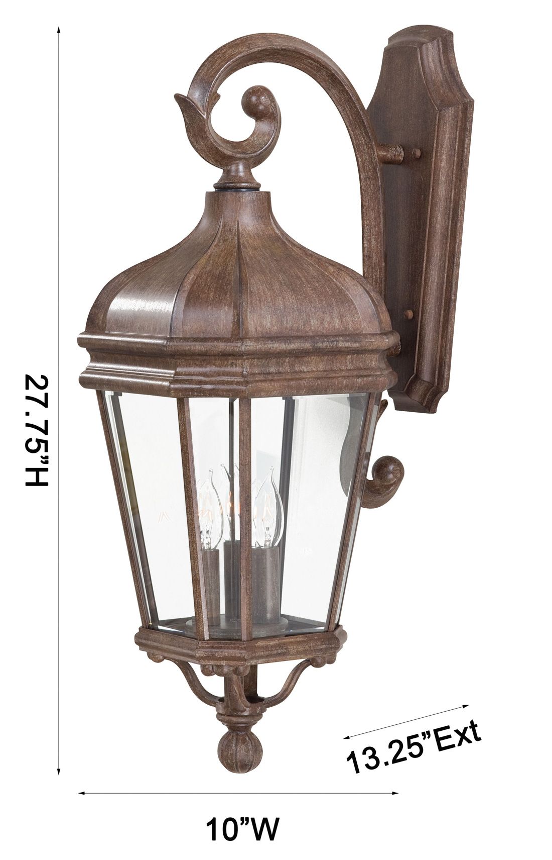 The Great Outdoors Harrison 3-Light Vintage Rust Outdoor Wall Mount in scene