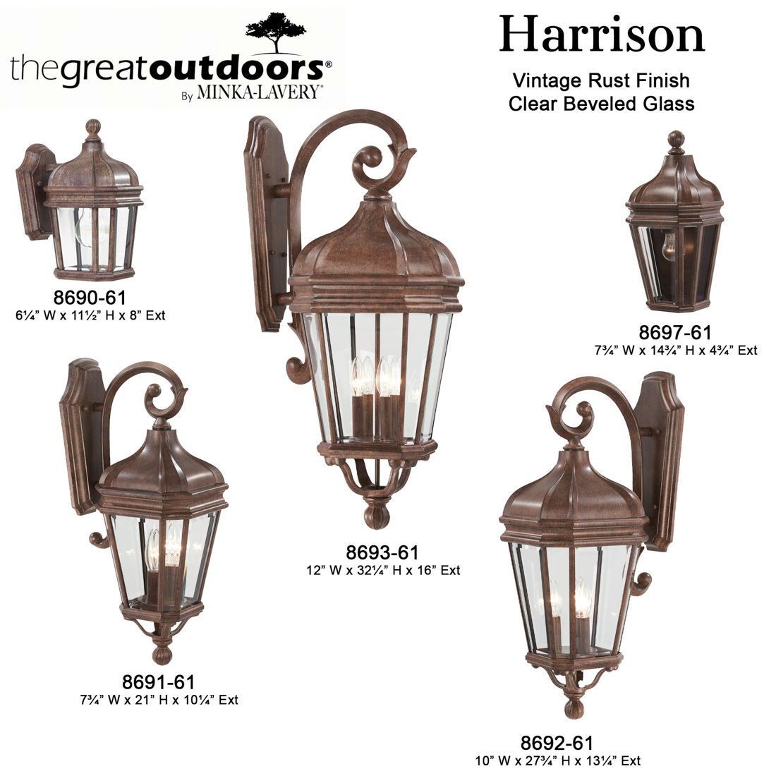 The Great Outdoors Harrison 3-Light Vintage Rust Outdoor Wall Mount in scene