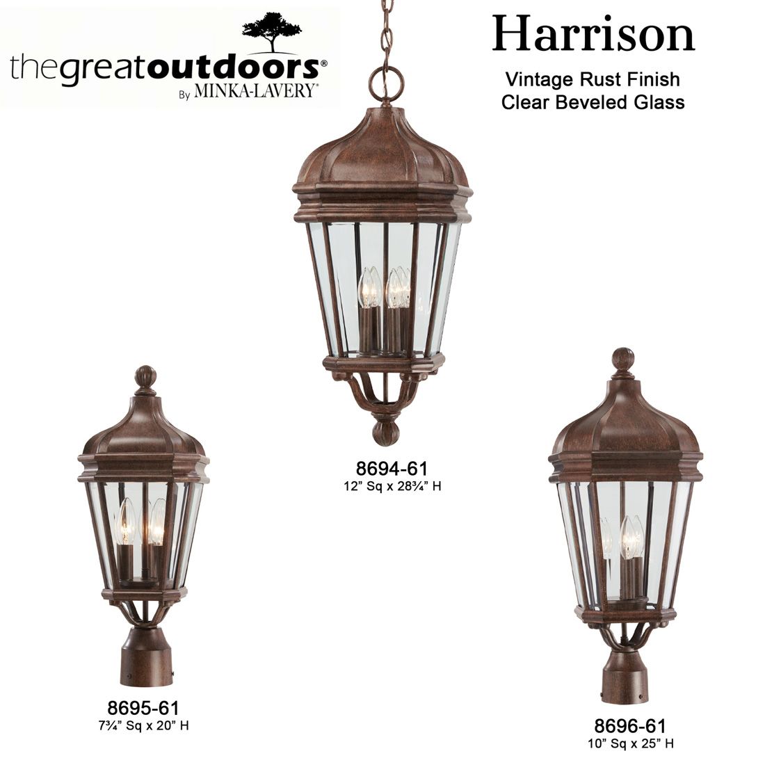 The Great Outdoors Harrison 3-Light Vintage Rust Outdoor Wall Mount in scene