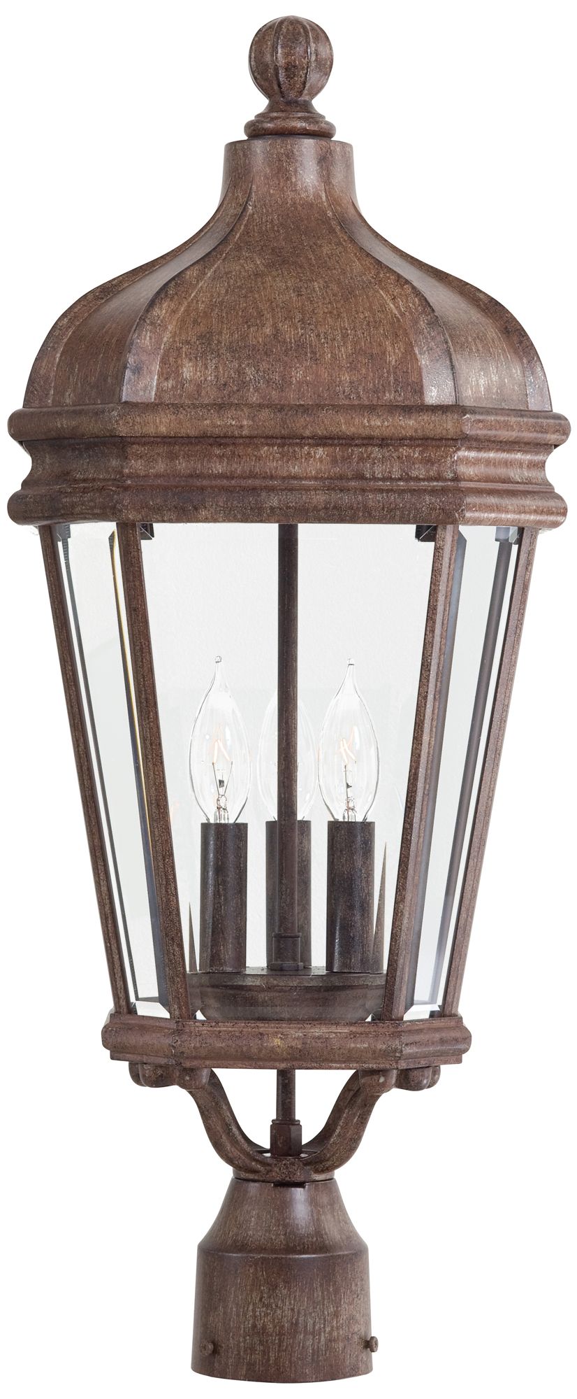 The Great Outdoors Harrison 3-Light Vintage Rust Post Mount Lantern