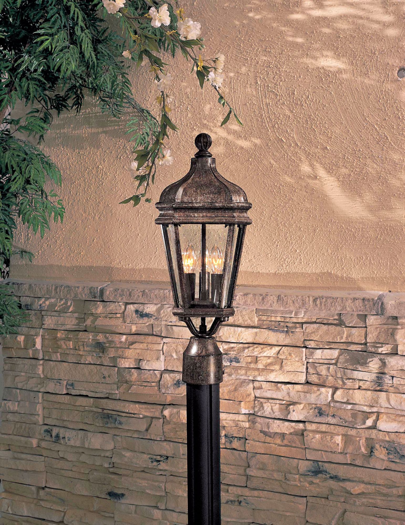 The Great Outdoors Harrison 3-Light Vintage Rust Post Mount Lantern