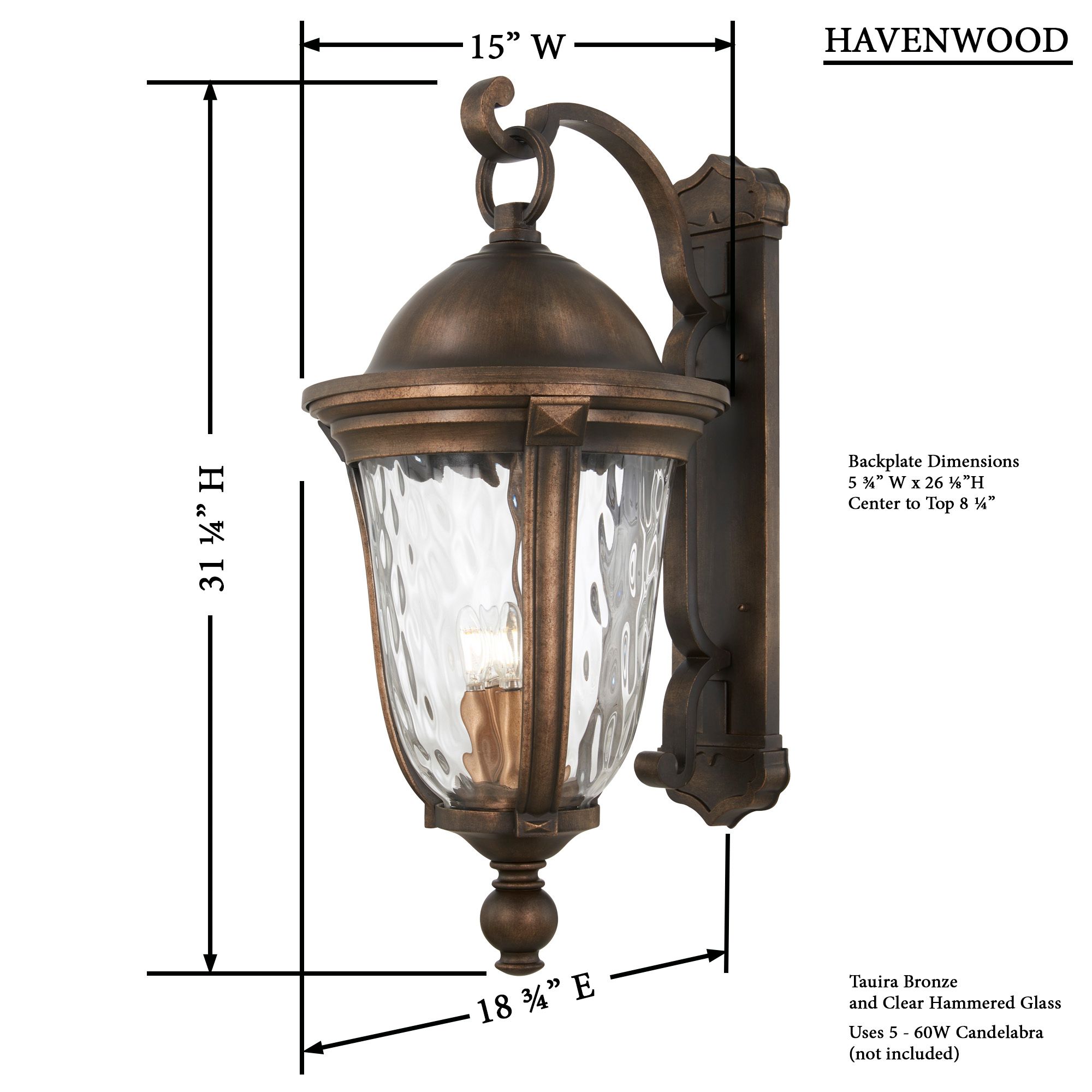 Image 7 The Great Outdoors Havenwood 5-Light Tauria Bronze Outdoor Wall Mount more views