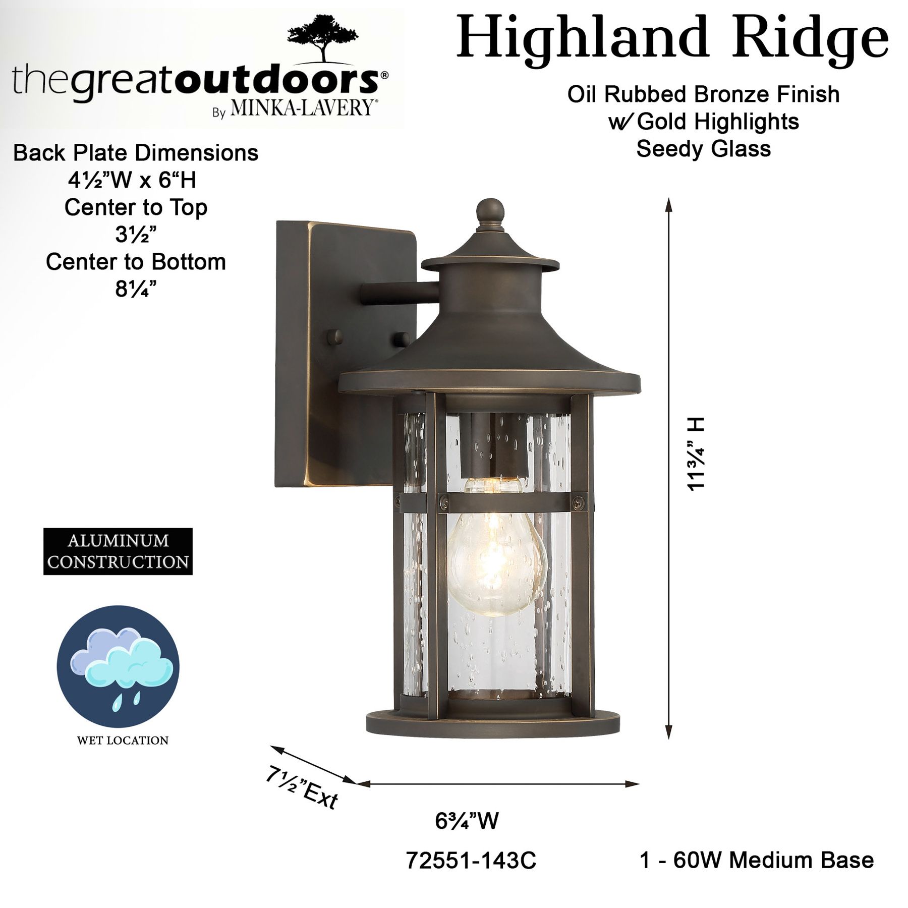 Image 6 The Great Outdoors Highland Ridge 1-Light Oil Rub Bronze Outdoor Wall Mount more views