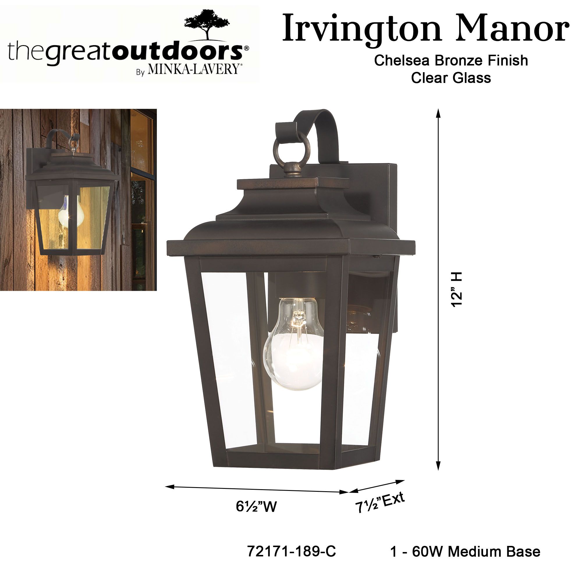 Image 6 The Great Outdoors Irvington Manor 1-Light Chelesa Bronze Wall Mount more views