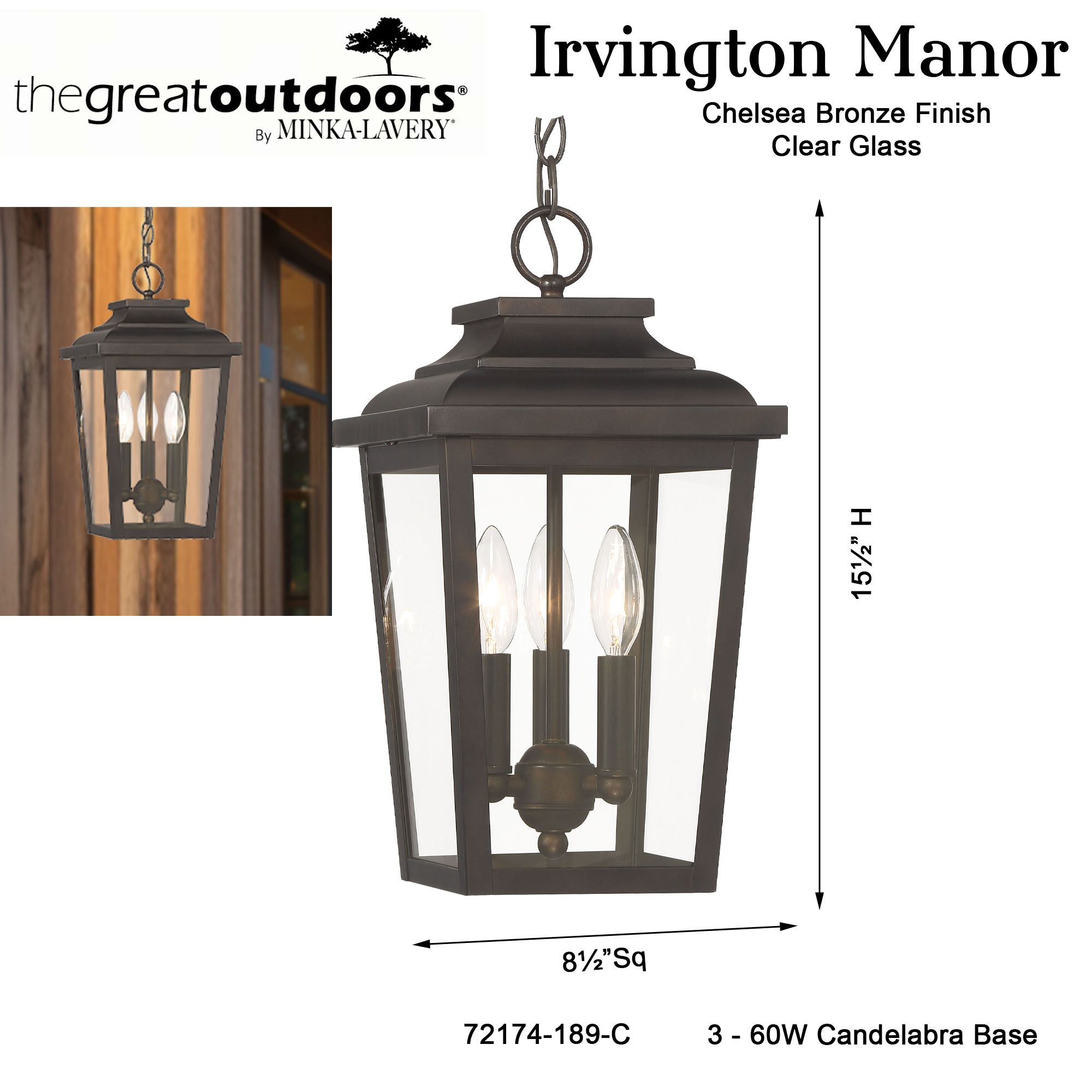 Image 7 The Great Outdoors Irvington Manor 3-Light Chelesa Bronze Chain Hung more views