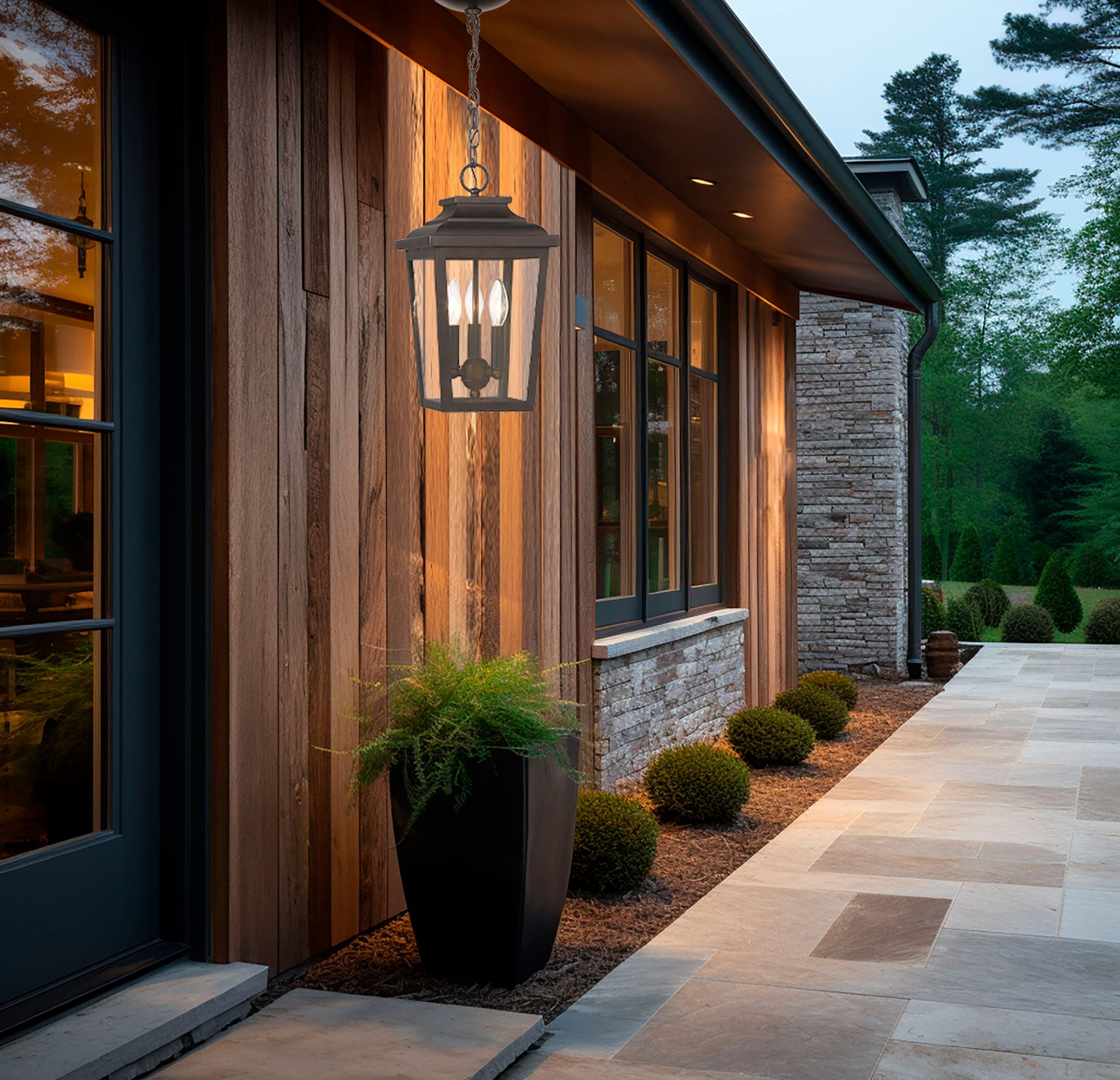 The Great Outdoors Irvington Manor 3-Light Chelesa Bronze Chain Hung in scene