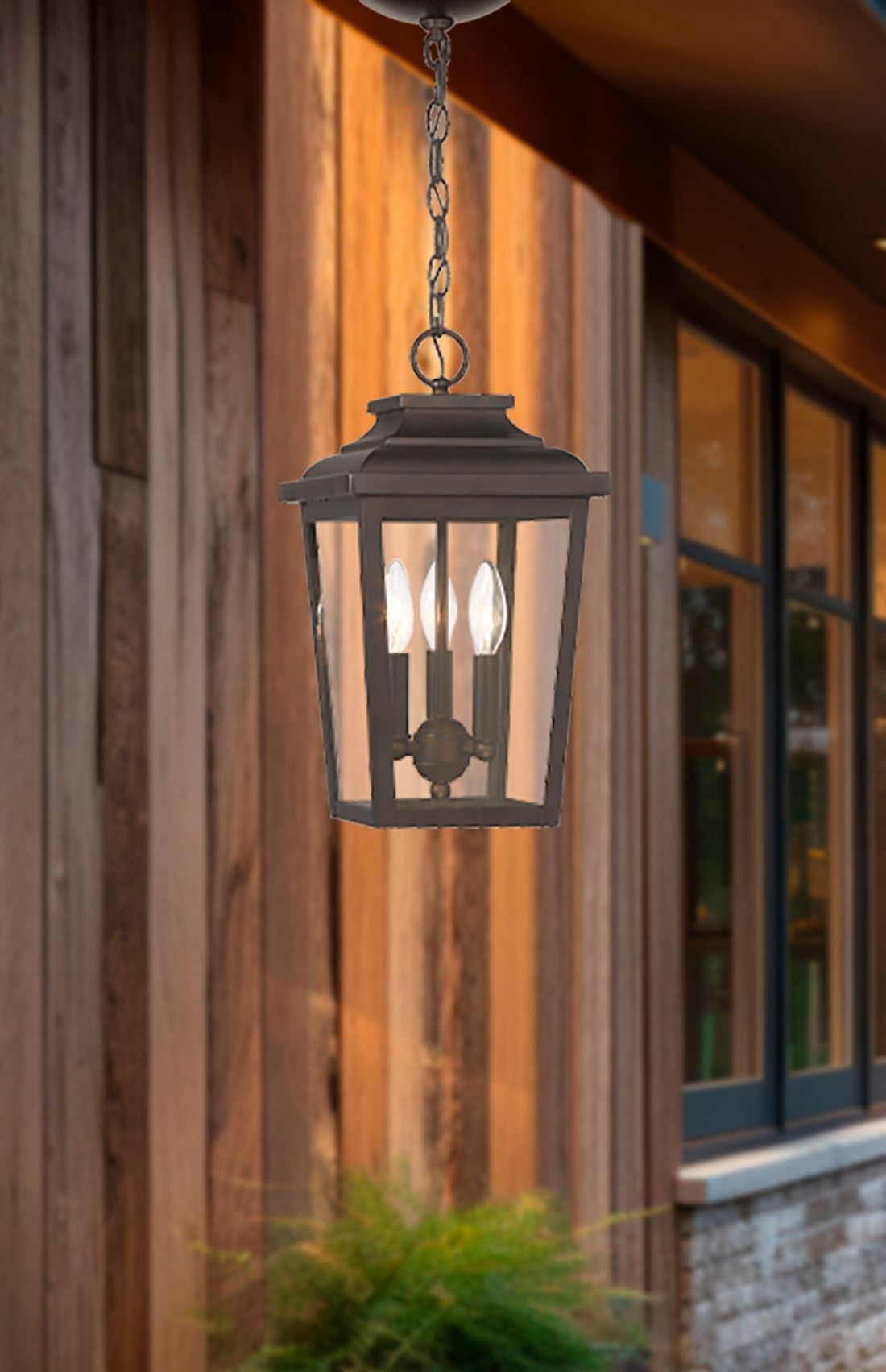 The Great Outdoors Irvington Manor 3-Light Chelesa Bronze Chain Hung in scene