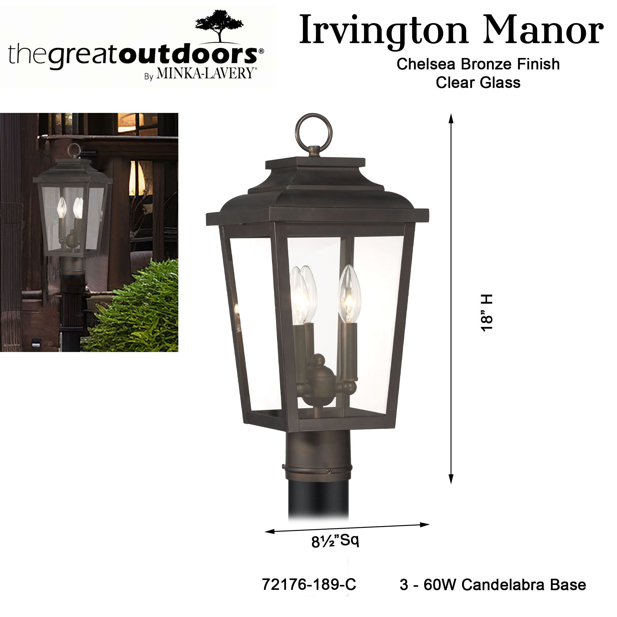Image 6 The Great Outdoors Irvington Manor 3-Light Chelesa Bronze Post Mount more views
