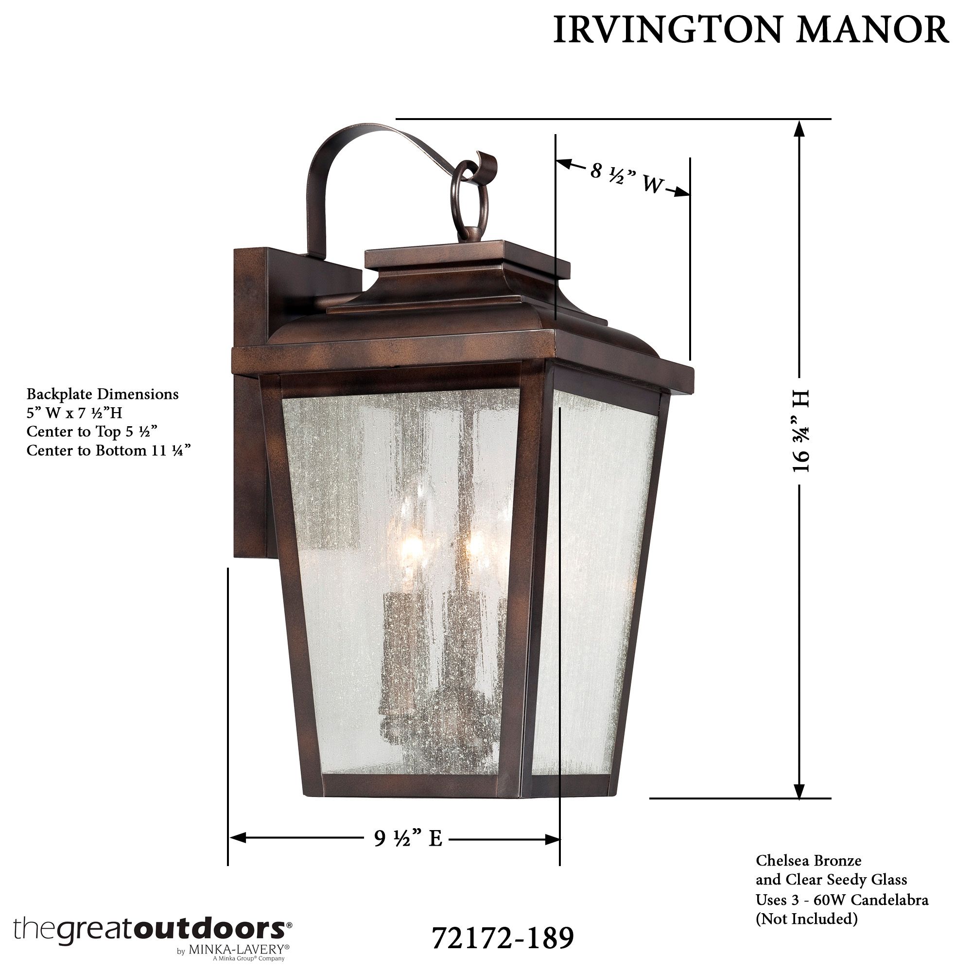 Image 6 The Great Outdoors Irvington Manor 3-Light Chelesa Bronze Wall Mount more views