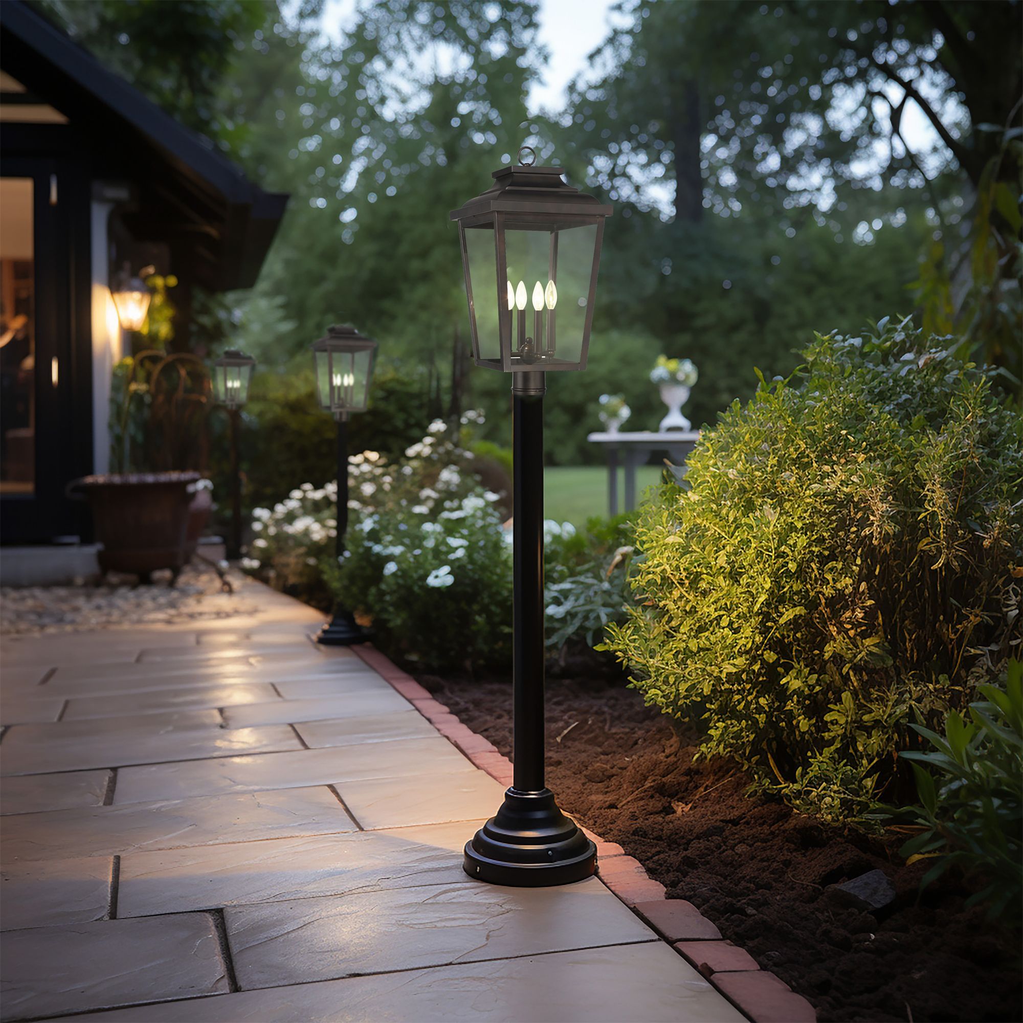 Image 6 The Great Outdoors Irvington Manor 4-Light Chelesa Bronze Post Mount more views