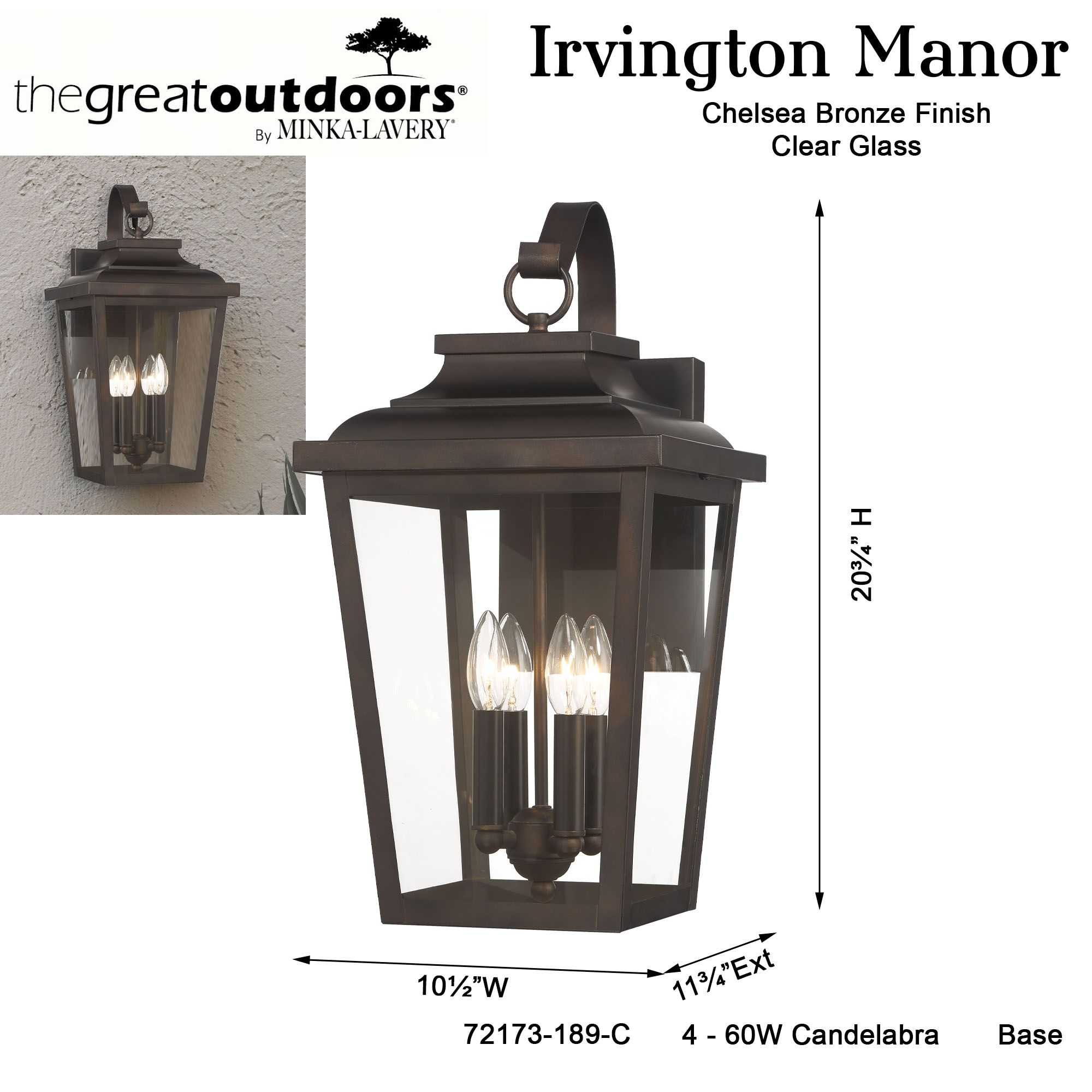 Image 6 The Great Outdoors Irvington Manor 4-Light Chelesa Bronze Wall Mount more views