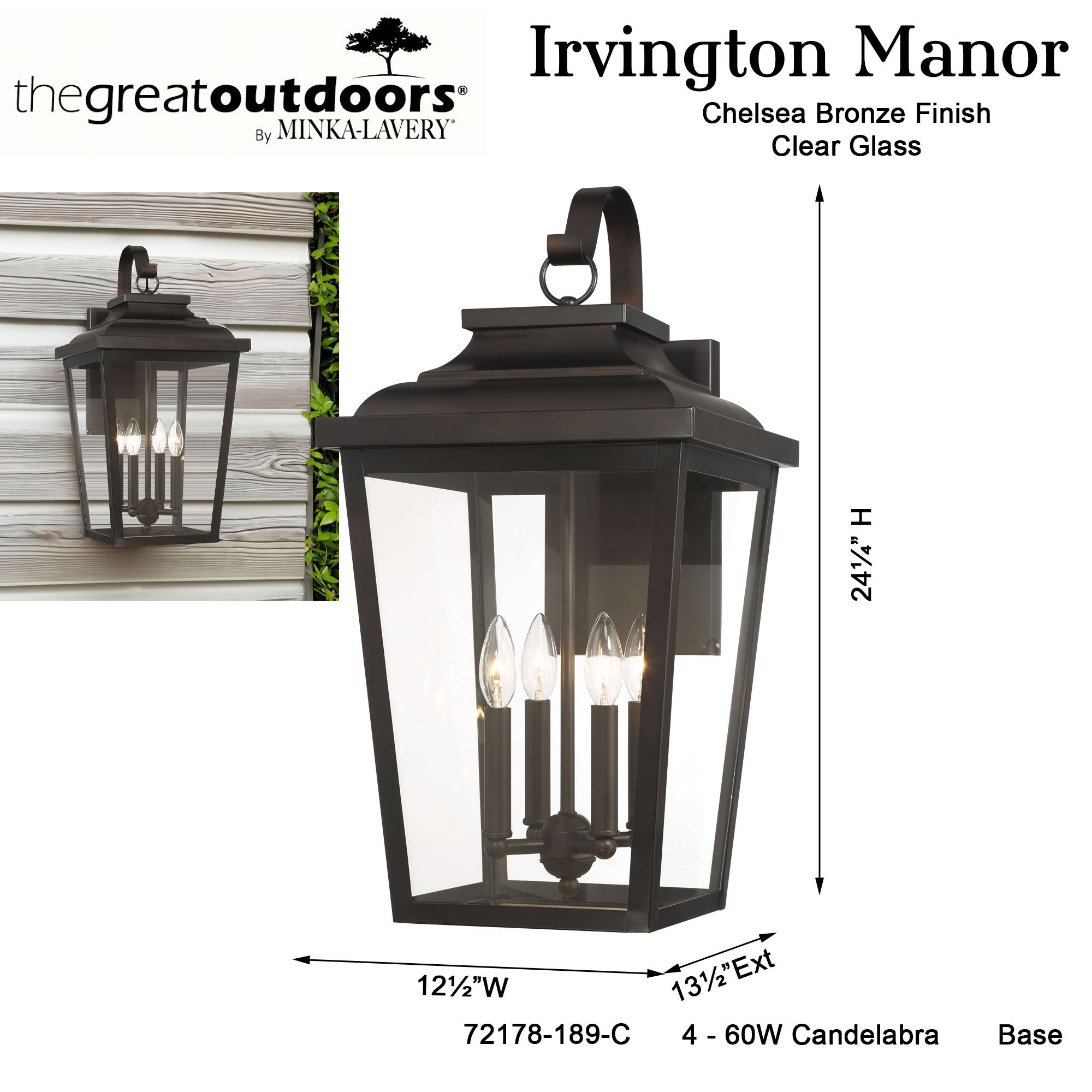 Image 6 The Great Outdoors Irvington Manor 4-Light Chelesa Bronze Wall Mount more views