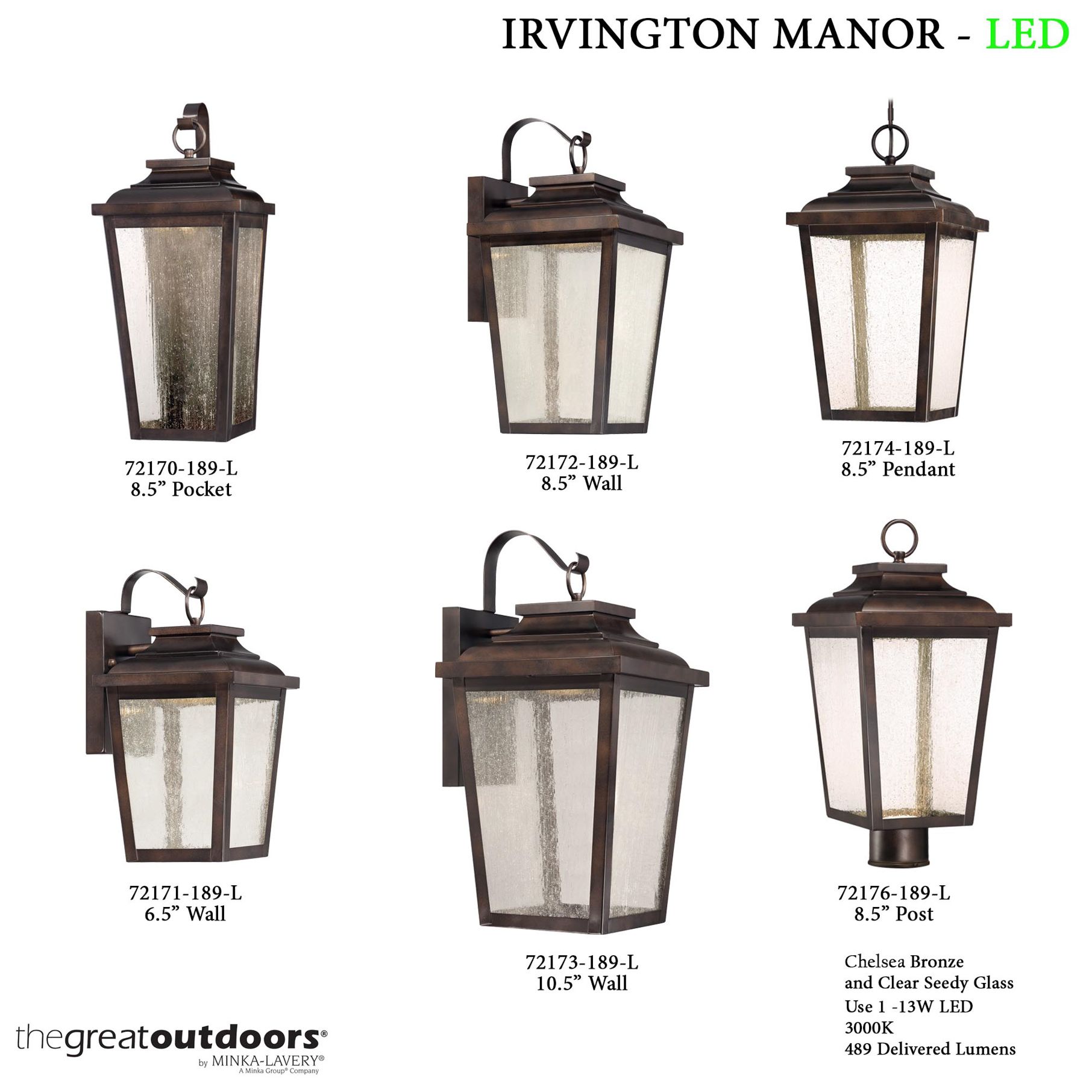 Image 5 The Great Outdoors Irvington Manor LED Chelesa Bronze Hanging Lantern more views
