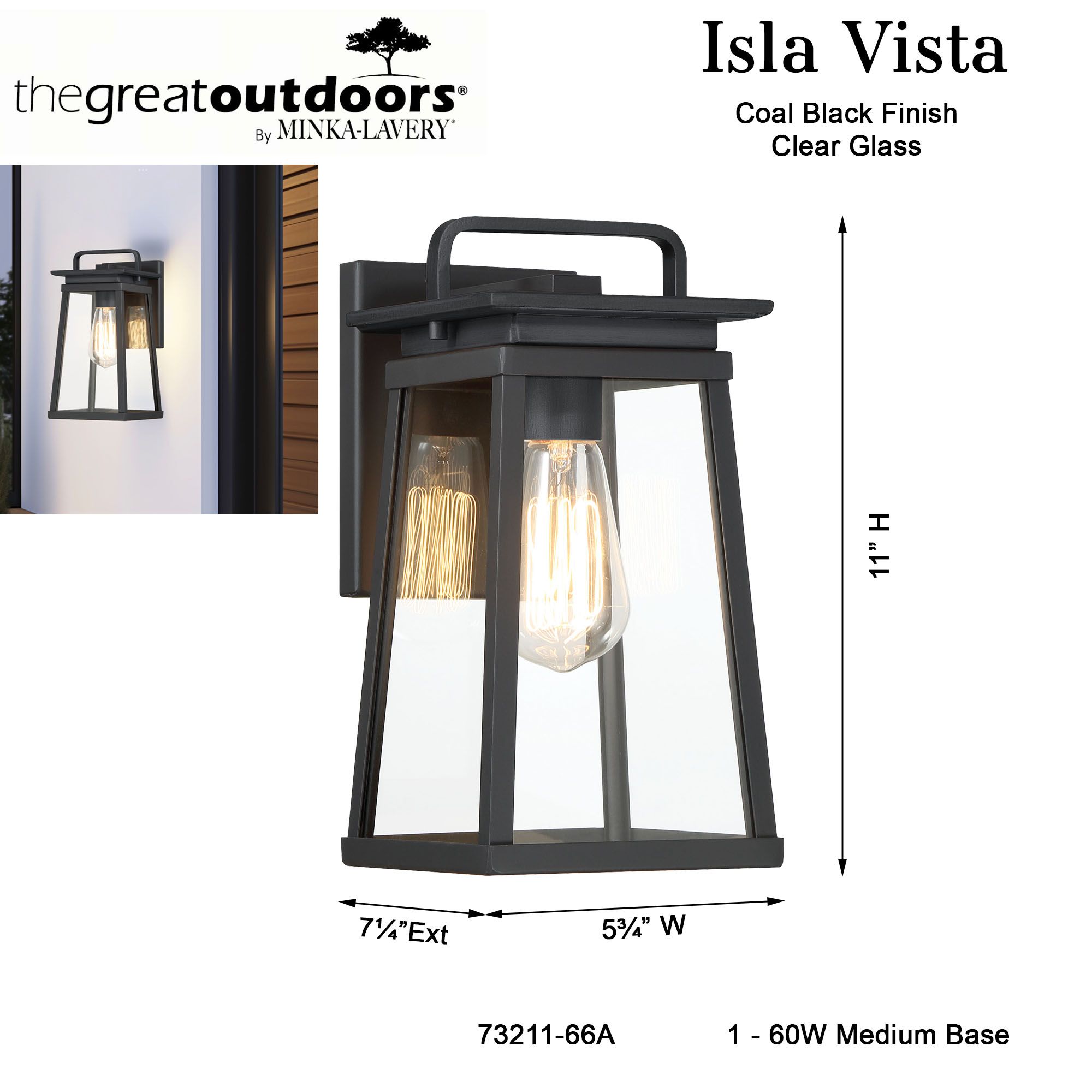 Image 5 The Great Outdoors Isla Vista 1-Light Black 11-inch Outdoor Wall Mount more views