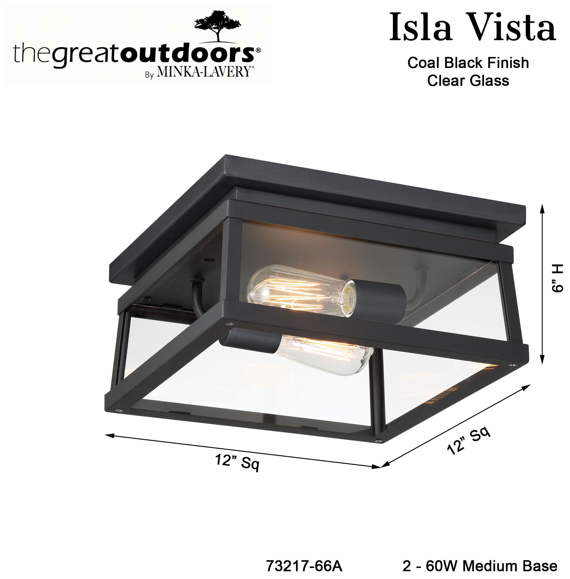 Image 5 The Great Outdoors Isla Vista 2-Light Black 12-inch Outdoor Flush Mount more views