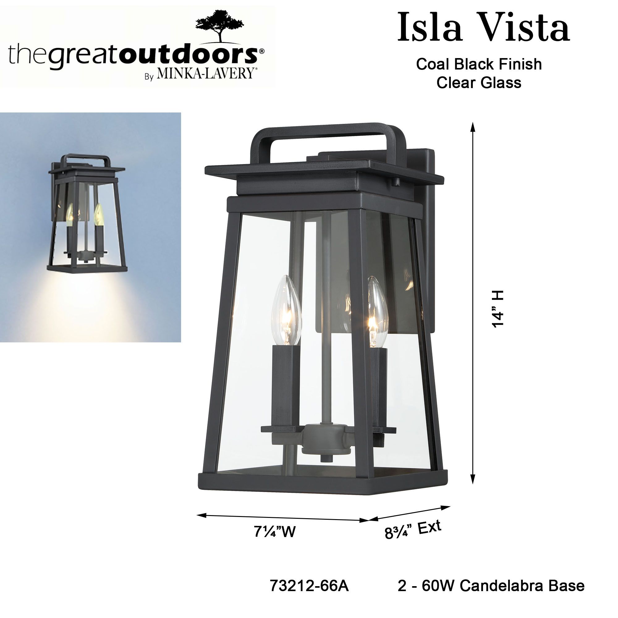 Image 5 The Great Outdoors Isla Vista 2-Light Black 14-inch Outdoor Wall Mount more views