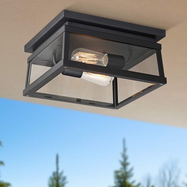 Image 1 The Great Outdoors Isla Vista 2-Light Black Outdoor Flush Mount