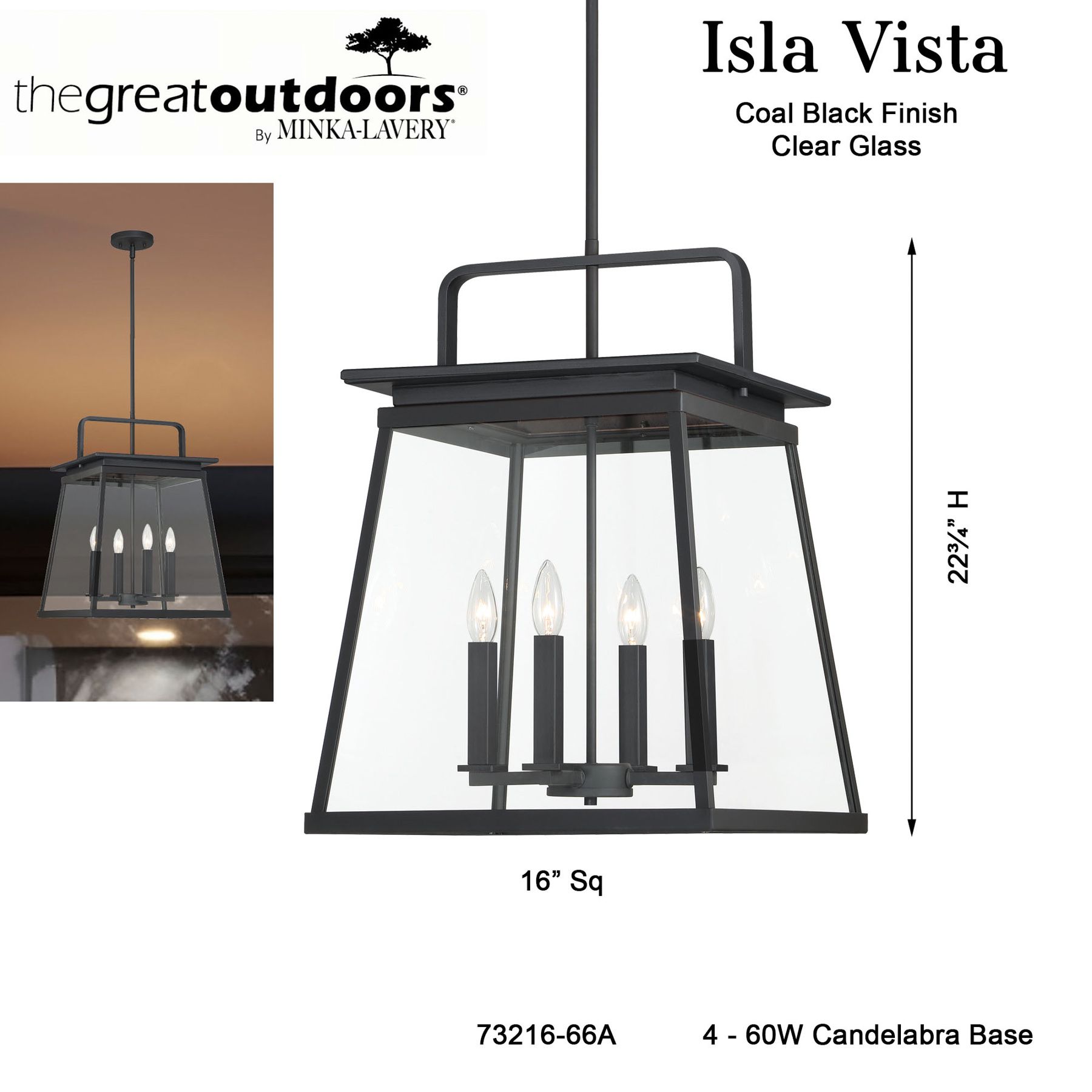 Image 5 The Great Outdoors Isla Vista 4-Light Black 22.75-in Outdoor Pendant Light more views