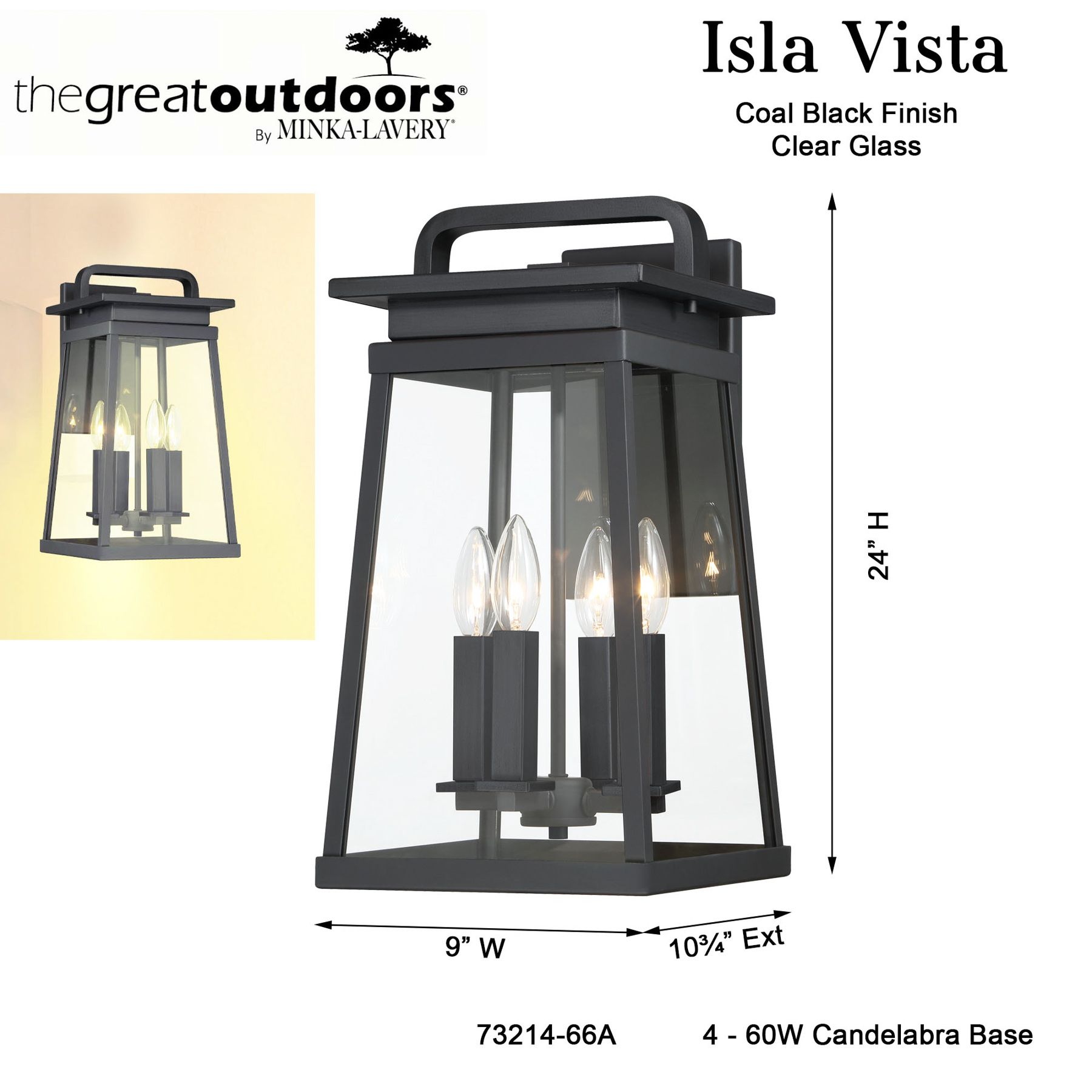Image 7 The Great Outdoors Isla Vista 4-Light Black 24-inch Outdoor Wall Sconce more views
