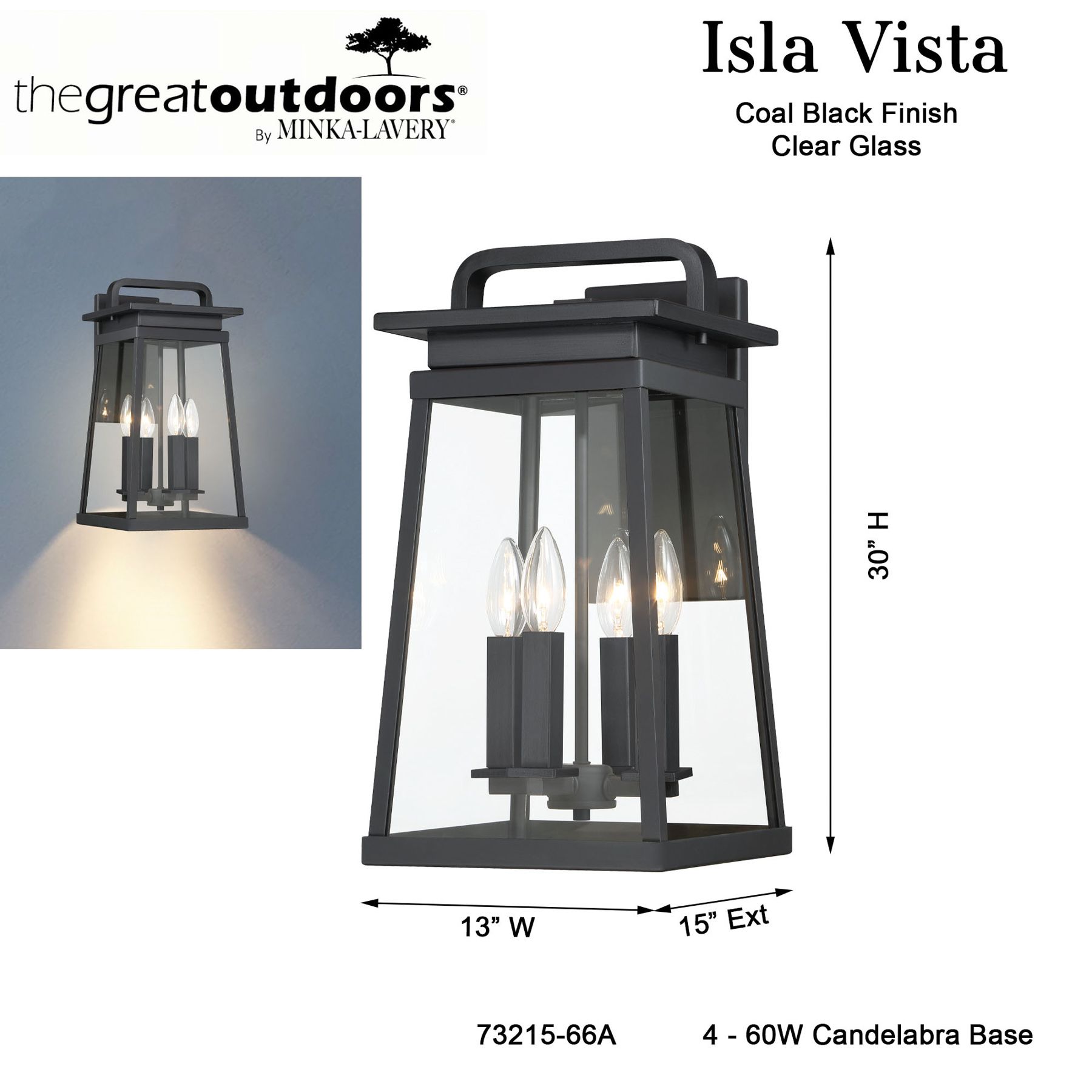 The Great Outdoors Isla Vista 4-Light Black Outdoor Wall Mount