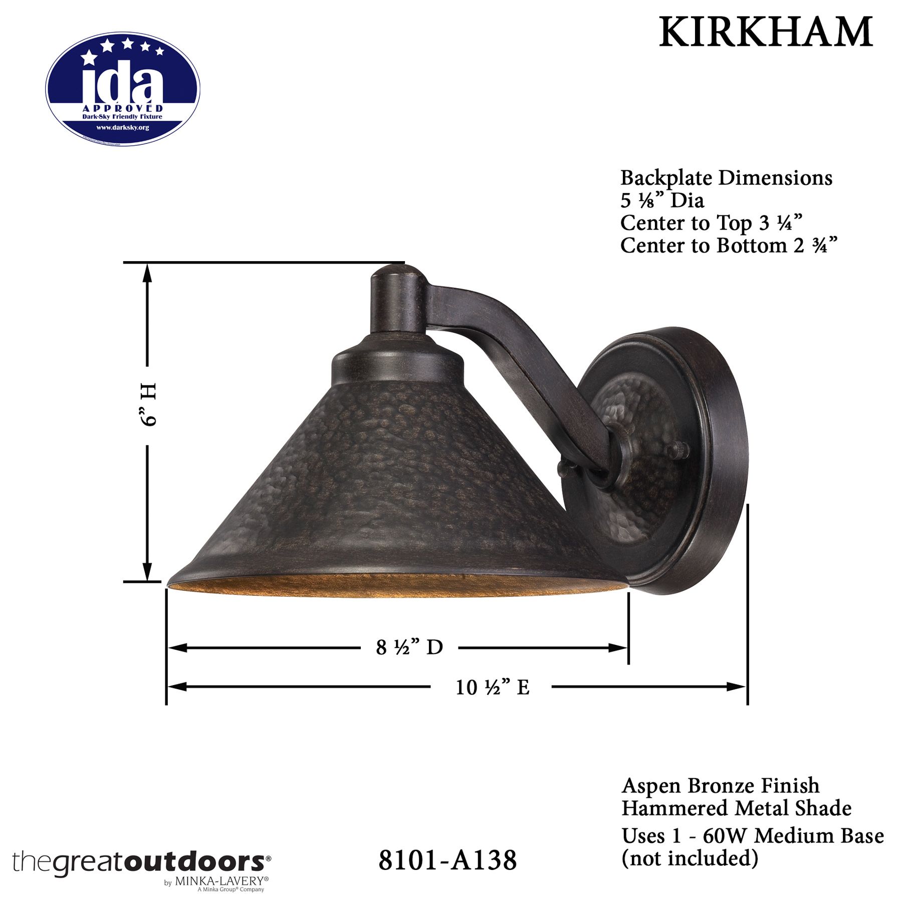 Image 6 The Great Outdoors Kirkham 1-Light Aspen Bronze Outdoor Wall Mount more views