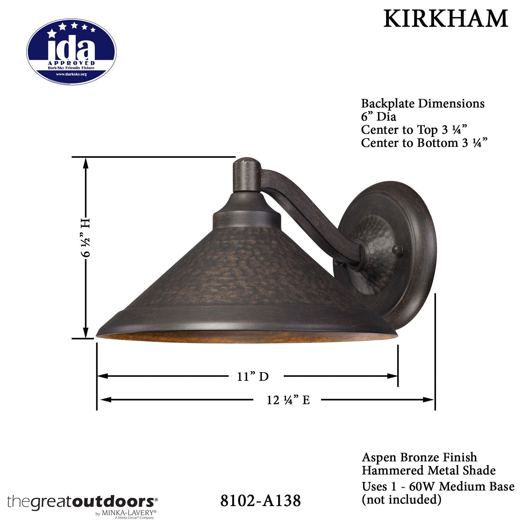 Image 7 The Great Outdoors Kirkham 1-Light Aspen Bronze Outdoor Wall Mount more views