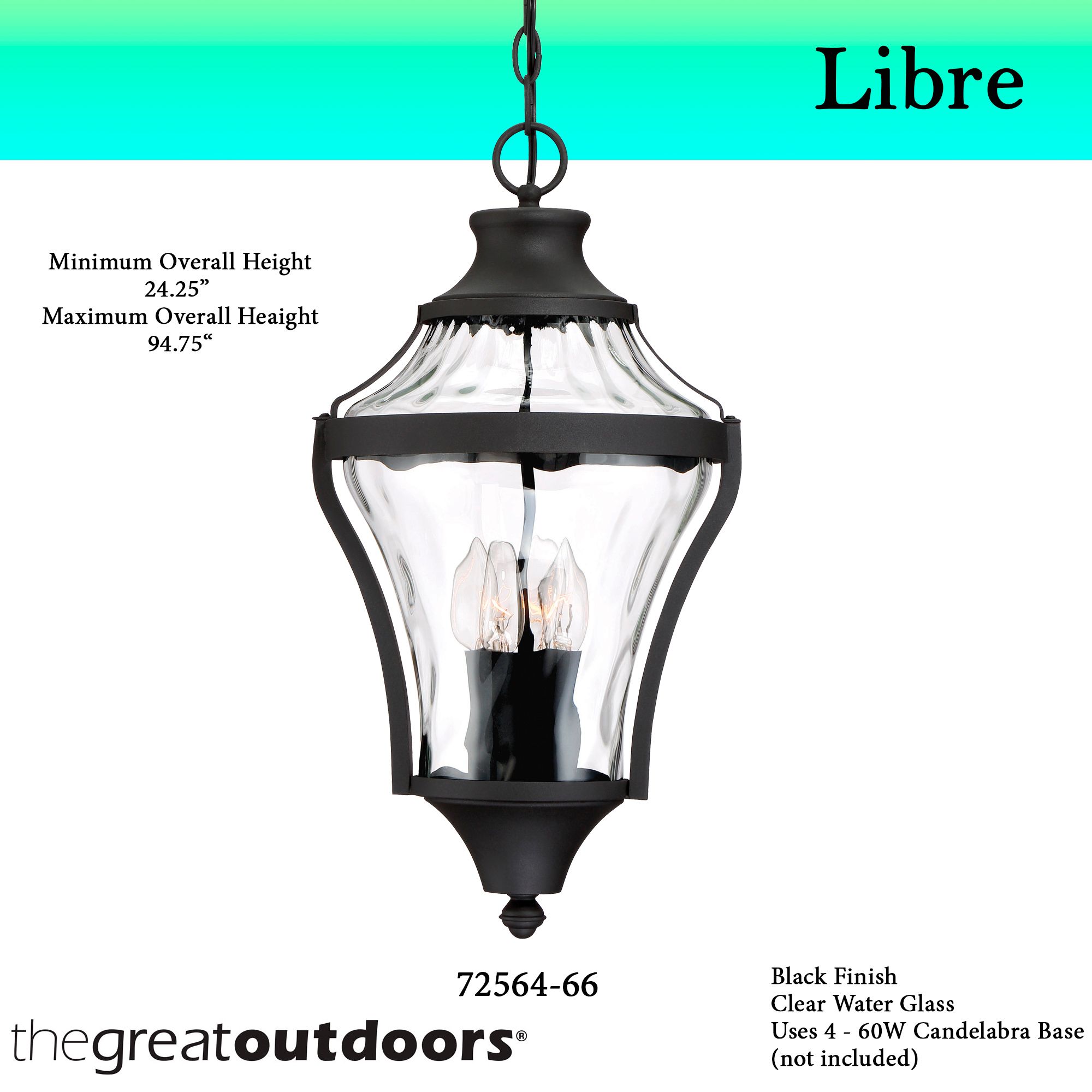 Image 5 The Great Outdoors Libre 4-Light Black Outdoor Chain Hung Lantern more views