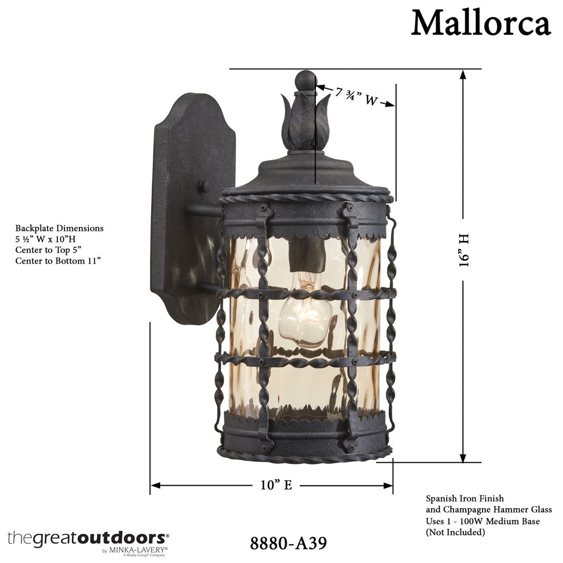 The Great Outdoors Mallorca 1-Light Spanish Iron Outdoor Wall Light in scene