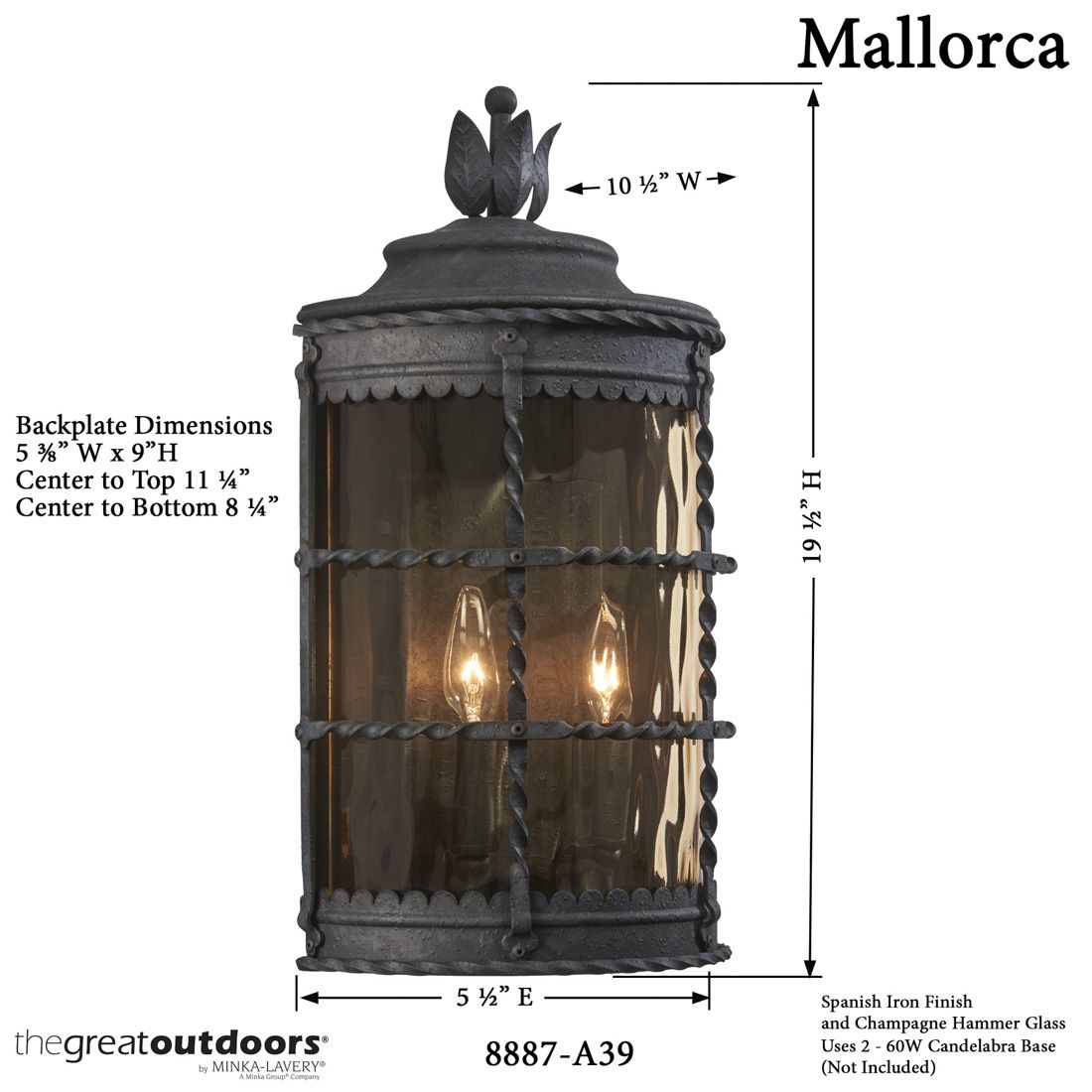 Image 7 The Great Outdoors Mallorca 2-Light Spanish Iron Outdoor Pocket Lantern more views