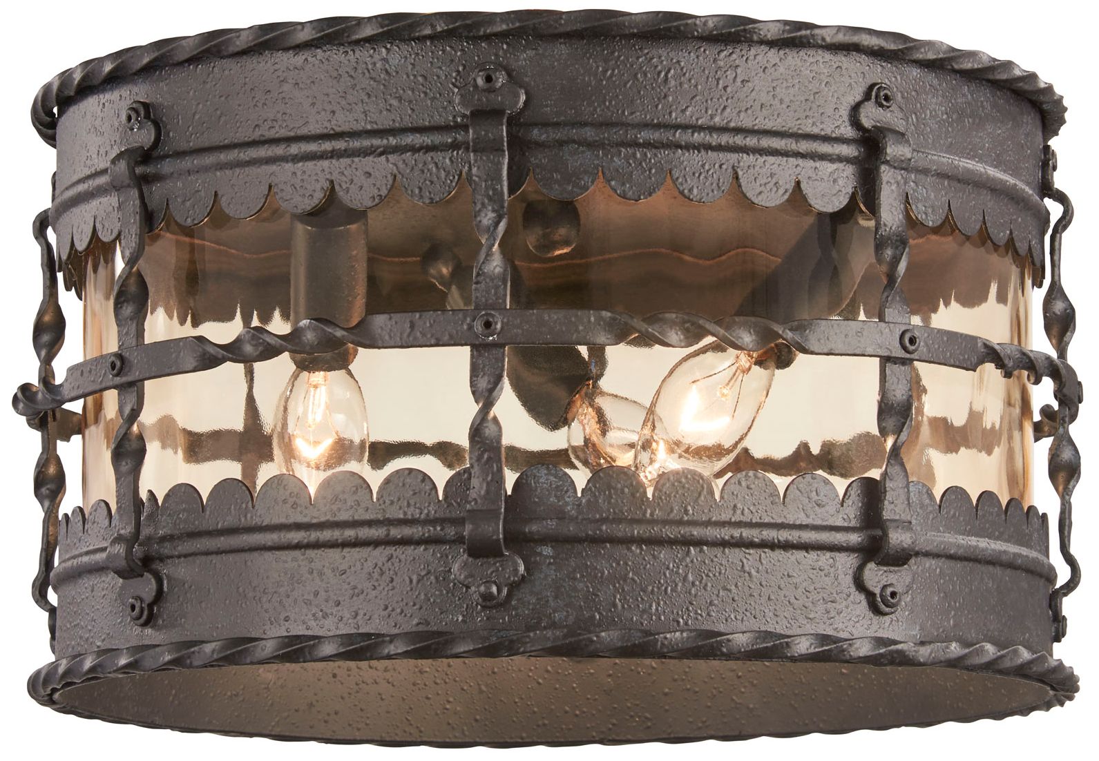 The Great Outdoors Mallorca 3-Light Spanish Iron Outdoor Flush Mount