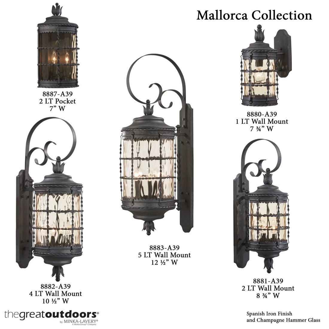 The Great Outdoors Mallorca 5-Light Spanish Iron Outdoor Chain Hung Lantern in scene