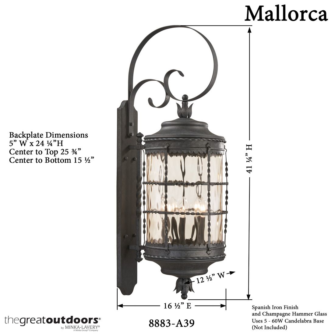 The Great Outdoors Mallorca 5-Light Spanish Iron Outdoor Wall Mount