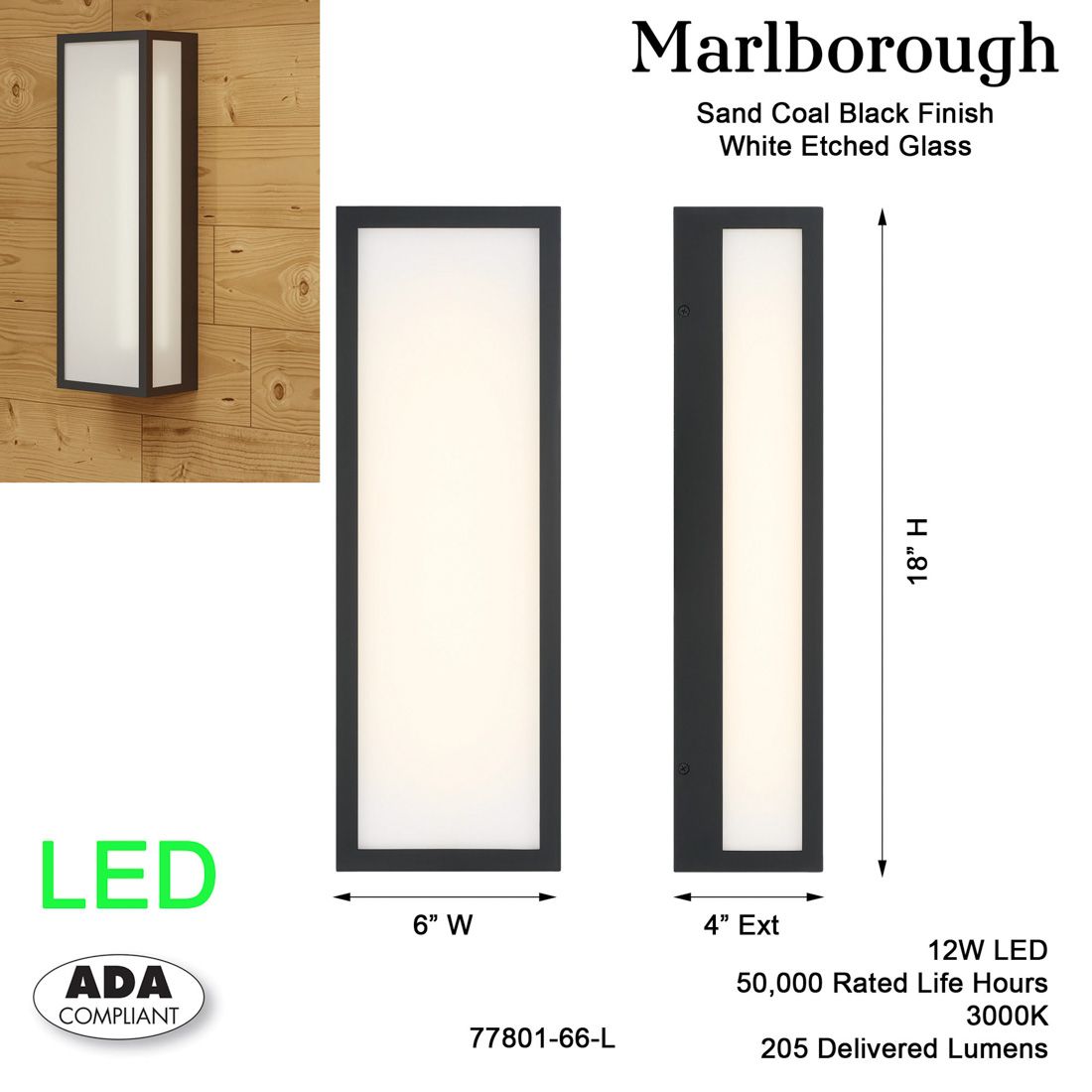 The Great Outdoors Marlborough LED 6-in Sand Coal Black Outdoor Wall Sconce