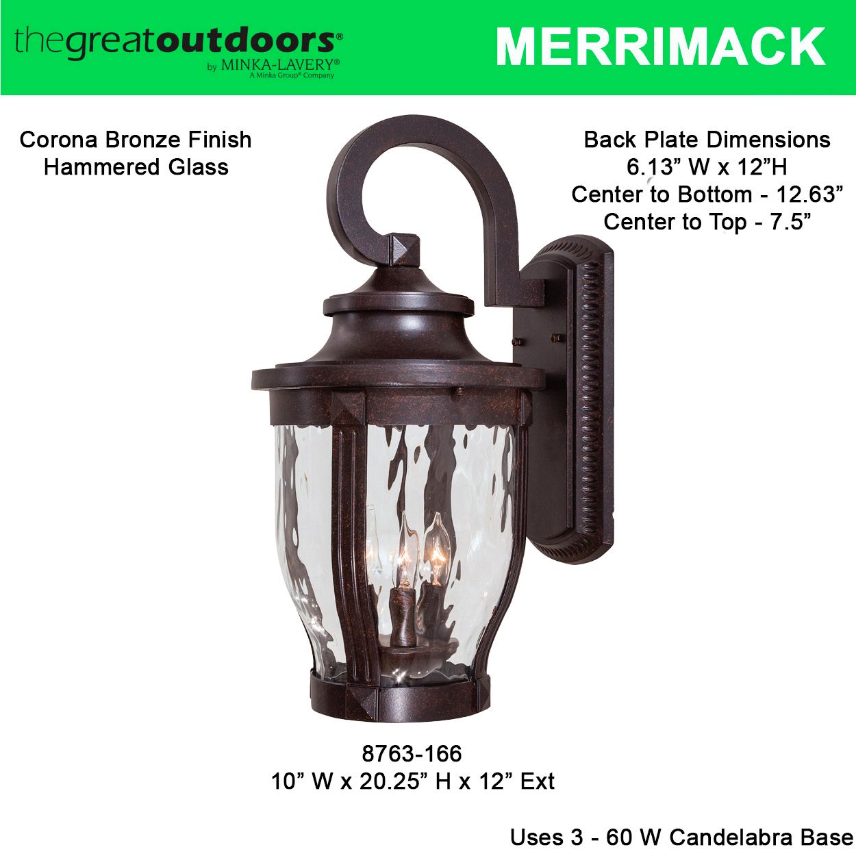 Image 6 The Great Outdoors Merrimack 3-Light Corona Bronze Outdoor Wall Mount more views