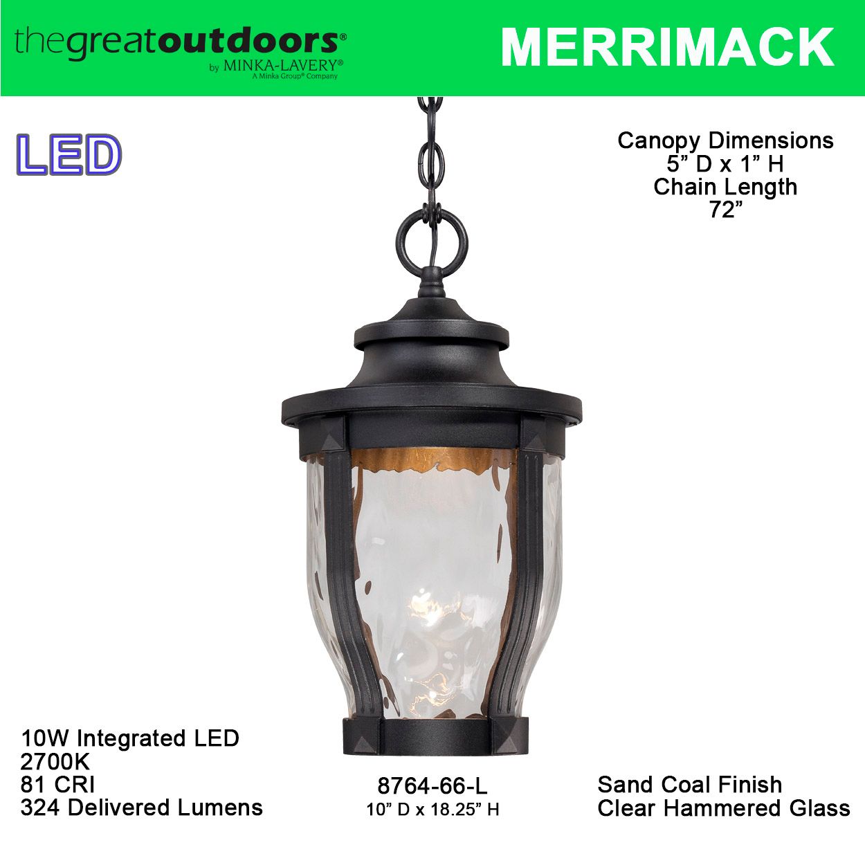 Image 4 The Great Outdoors Merrimack LED 1-Light Black OD Chain Hung lantern more views
