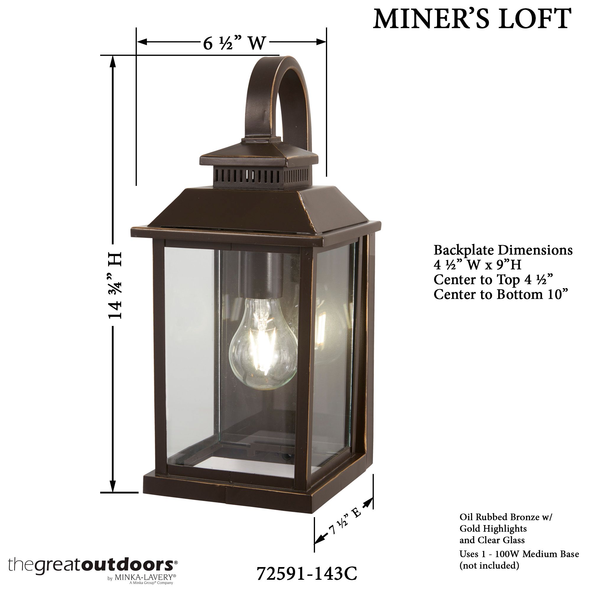Image 2 The Great Outdoors Miner's Loft 1-Light Bronze and Gold Outdoor Wall Mount more views