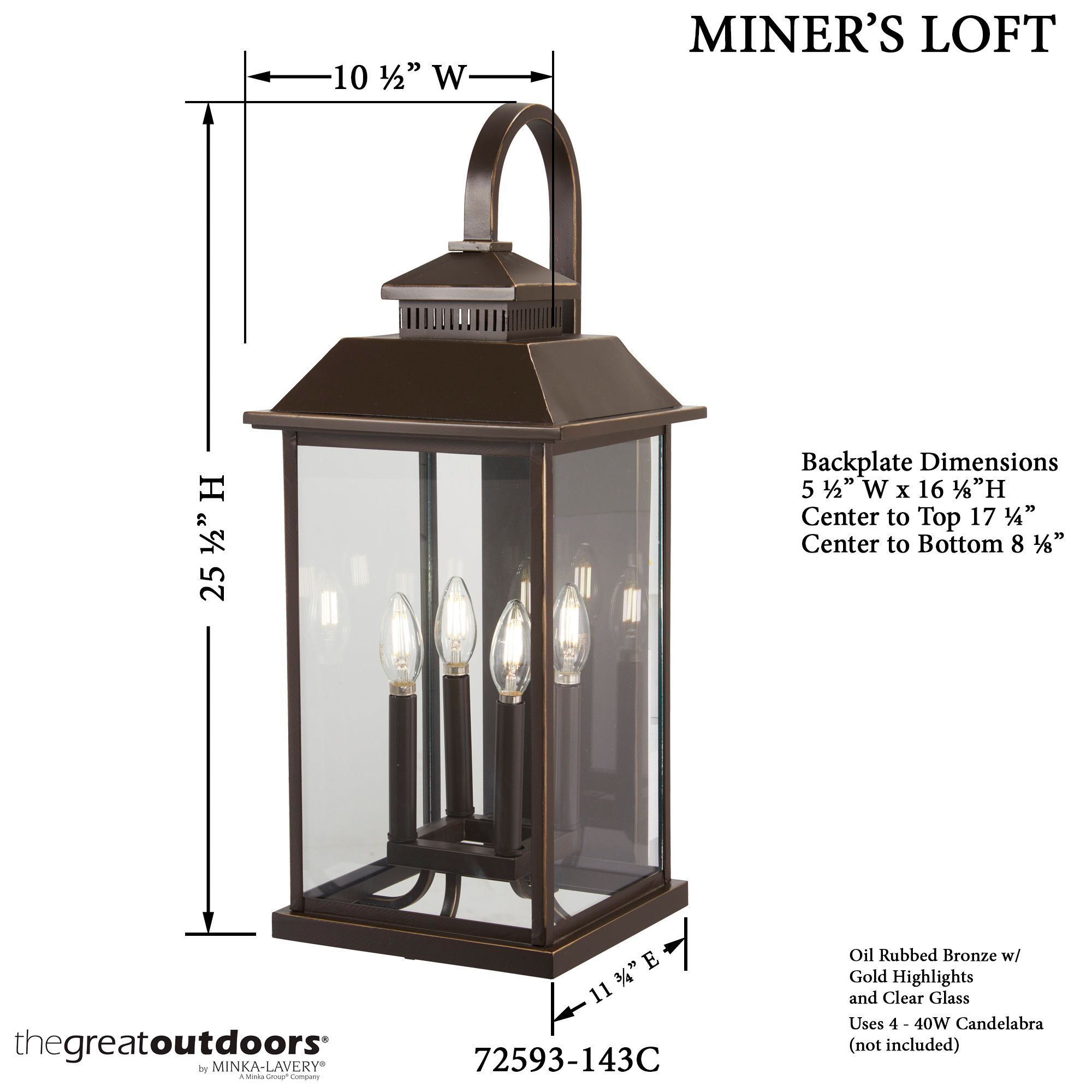 Image 5 The Great Outdoors Miner's Loft 4-Light Bronze and Gold OD Wall Mount more views