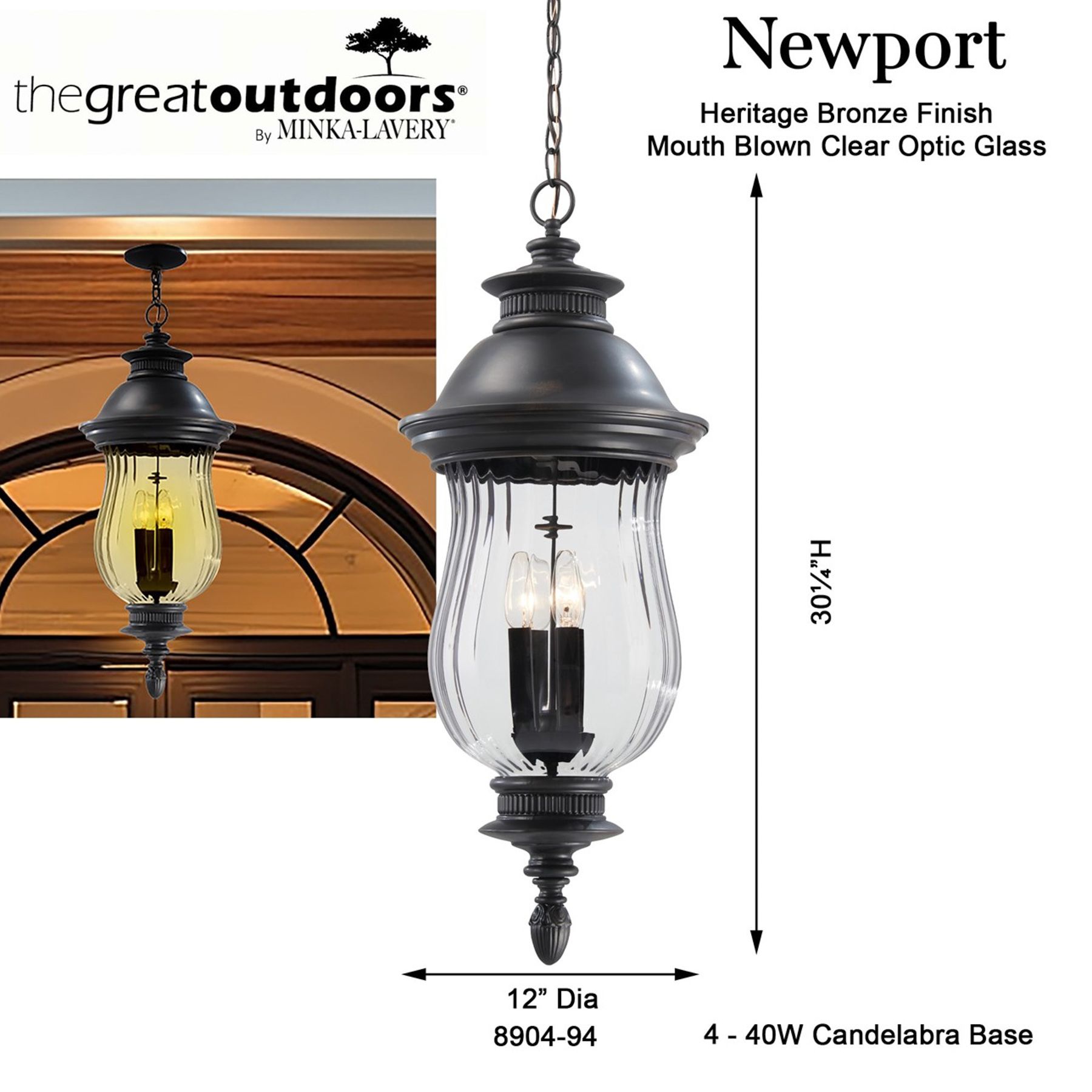 The Great Outdoors Newport 4-Light Heritage Bronze Hanging Lantern in scene