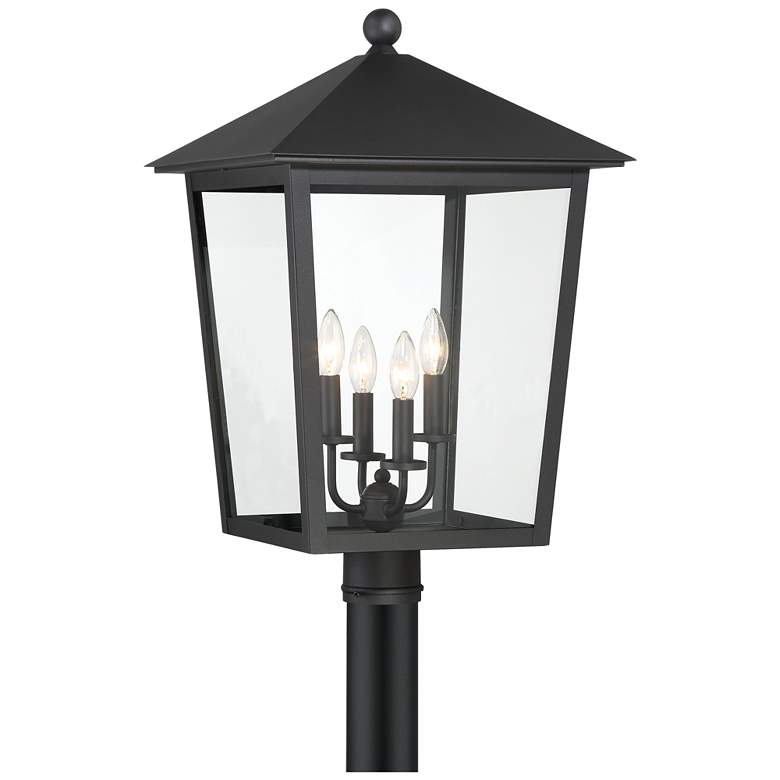 Image 1 The Great Outdoors Noble Hill 4-Light Black Outdoor Post with Glass Shade