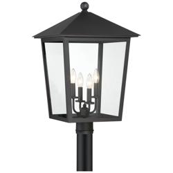 The Great Outdoors Noble Hill 4-Light Black Outdoor Post with Glass Shade