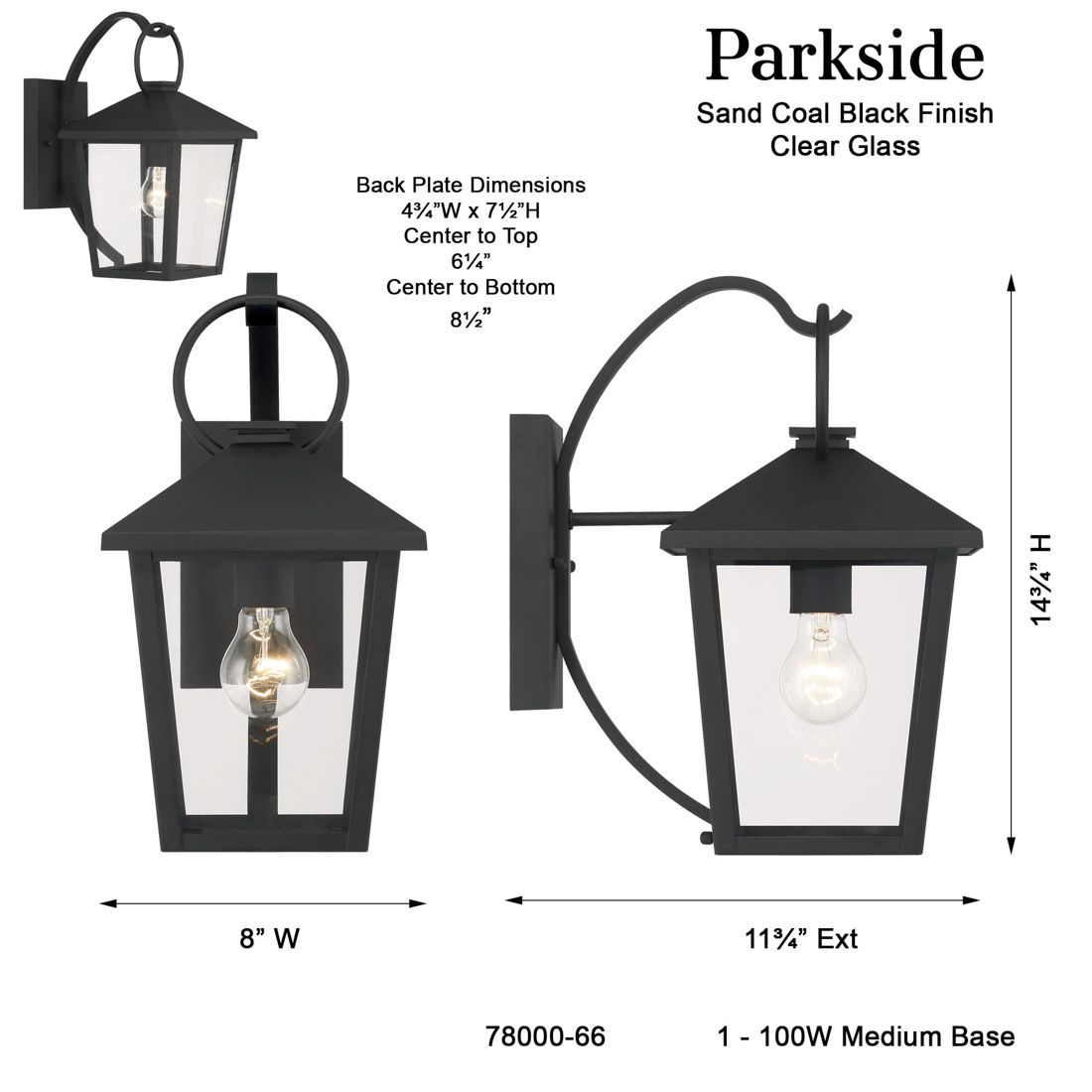 The Great Outdoors Parkside 1-Light 8-in Sand Black Outdoor Wall Sconce