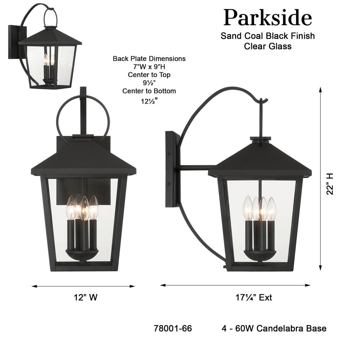 The Great Outdoors Parkside 4-Light 12-in Sand Coal Black Wall Sconce