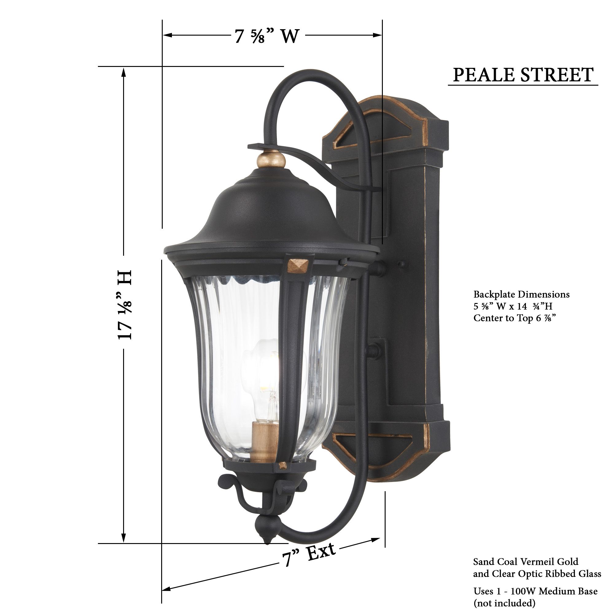 Image 5 The Great Outdoors Peale Street 1-Light Coal and Gold Outdoor Wall Mount more views