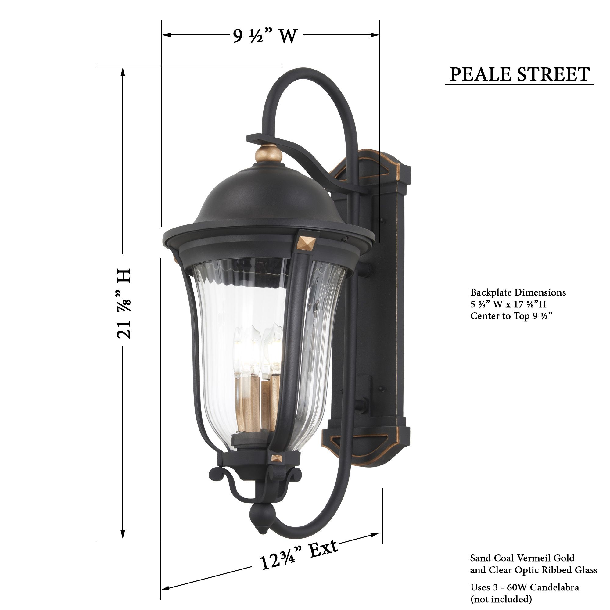 Image 5 The Great Outdoors Peale Street 3-Light Coal and Gold Outdoor Wall Mount more views