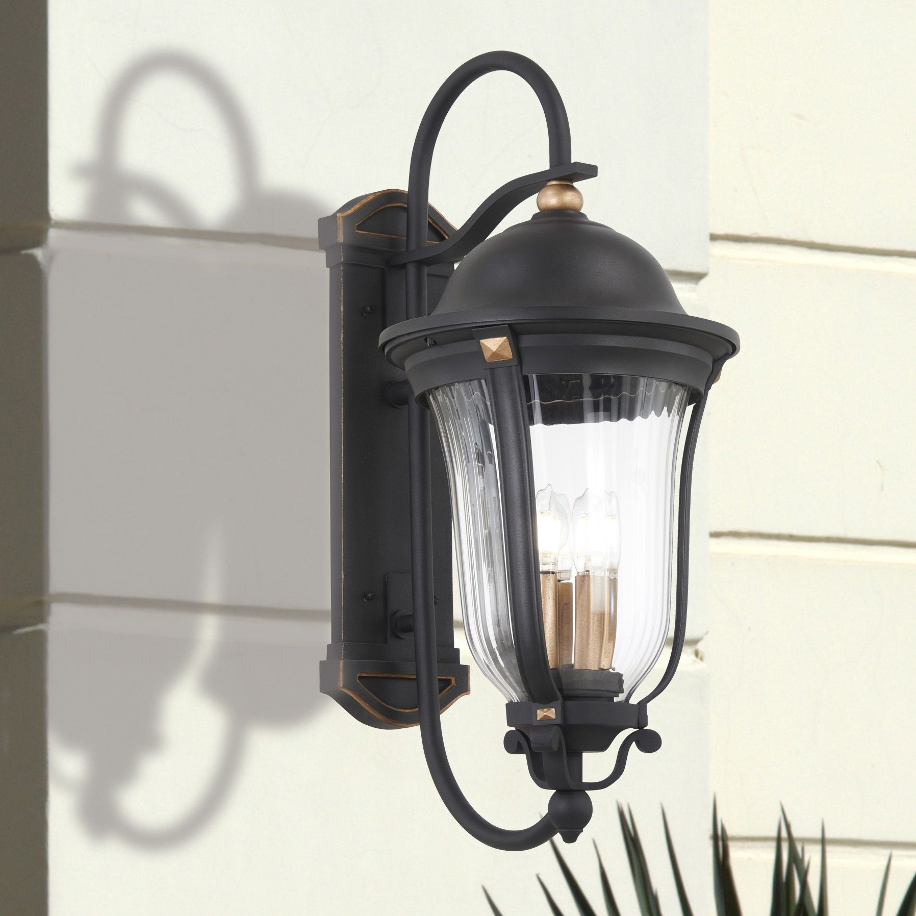 Image 6 The Great Outdoors Peale Street 3-Light Coal and Gold Outdoor Wall Mount more views