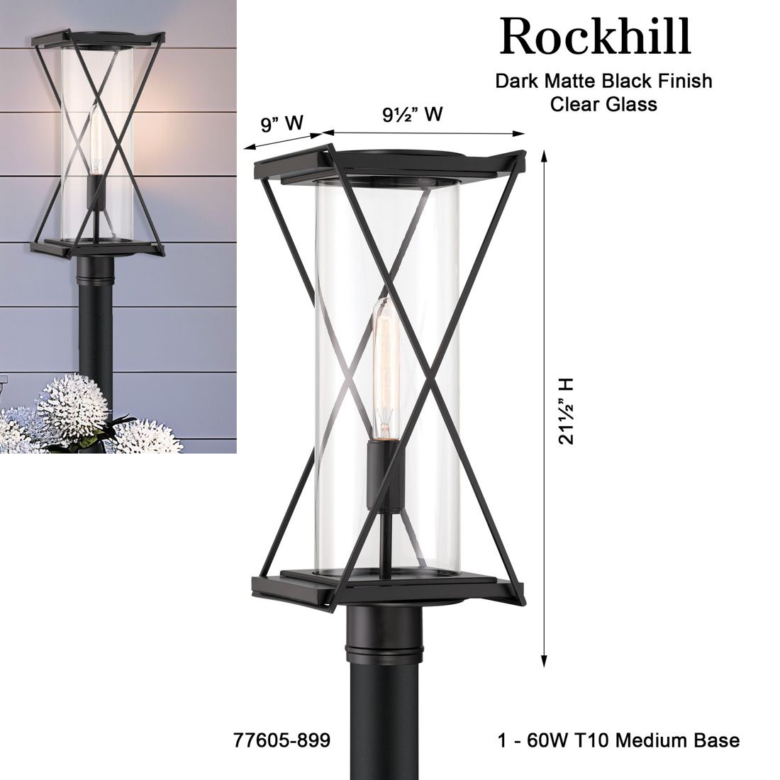 Image 6 The Great Outdoors Rockhill 1-Light 22-in Matte Black Outdoor Post Mount more views