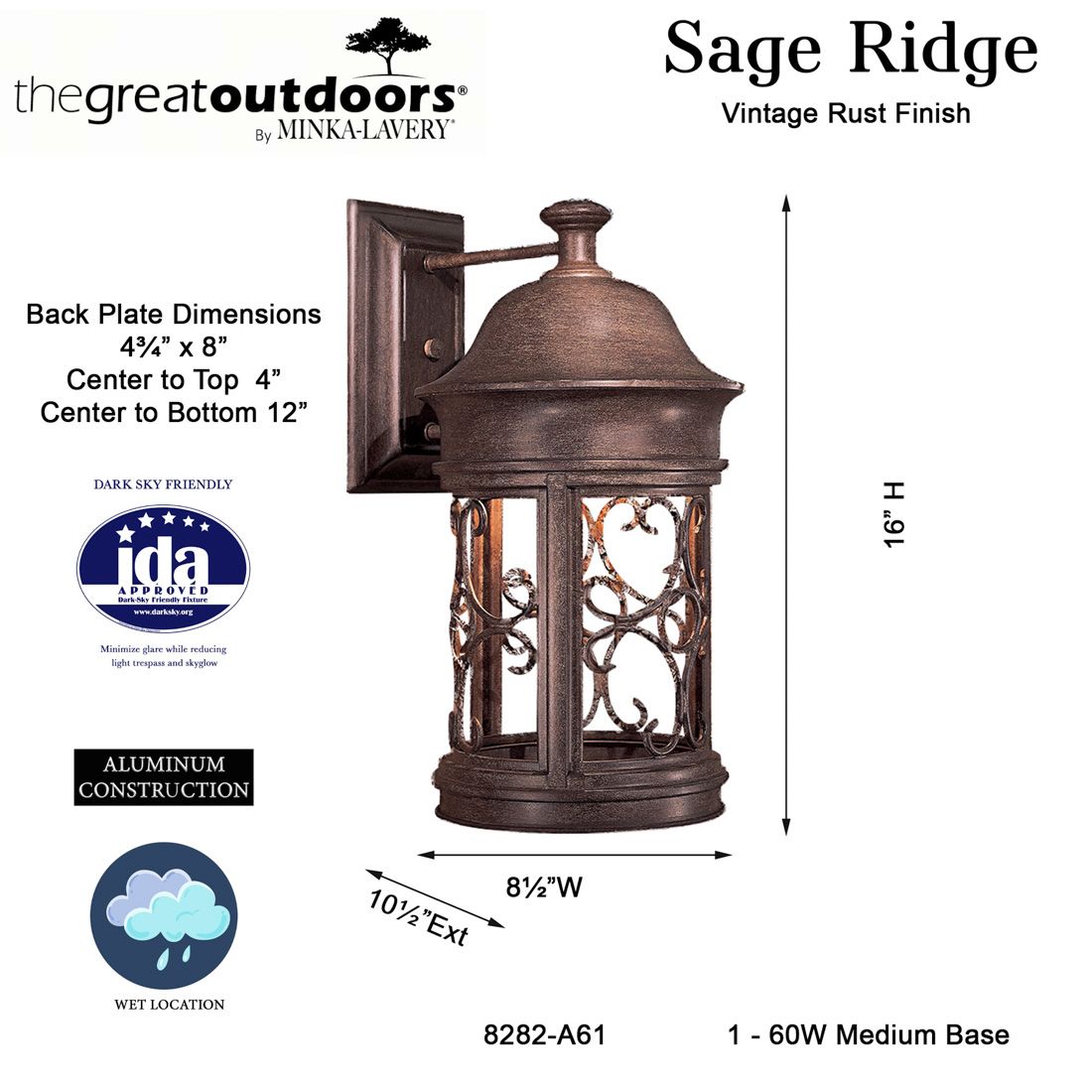 The Great Outdoors Sage Ridge 1-Light Vintage Rust Outdoor Wall Mount in scene